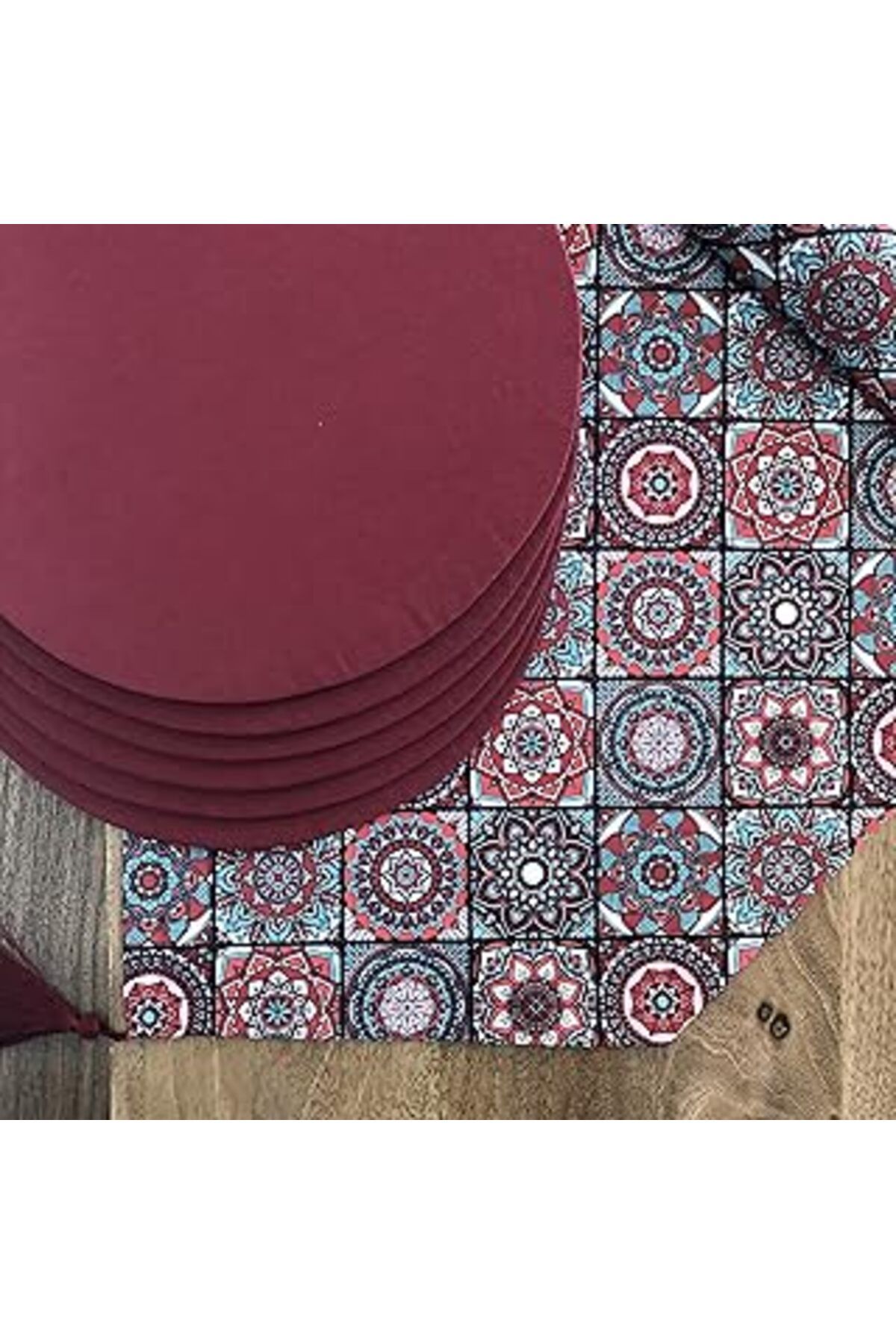 TBSProjects Desen İzmir Amerikan Servis,6'Lı Supla Ve Runner Bordo Seramik Tk