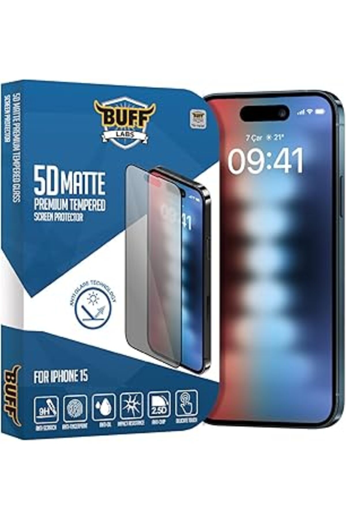 Pazarcan Buff Labs Buff Iphone 15 Ile Uyumlu 5D Matte Mat Ekran Koruyucu