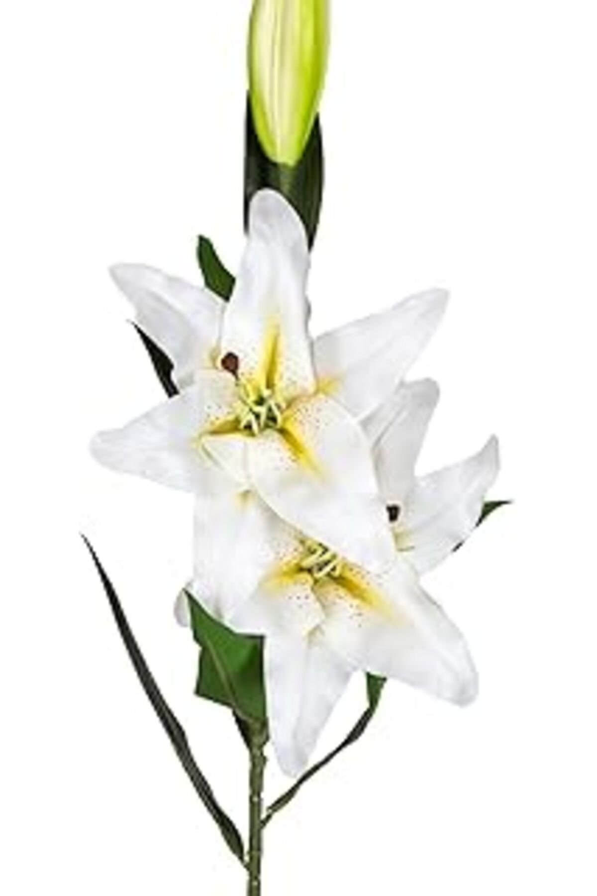 Mu Art Ahşap Herdekora Yapay Çiçek Lilyum Beyaz-Sarı 90 Cm.