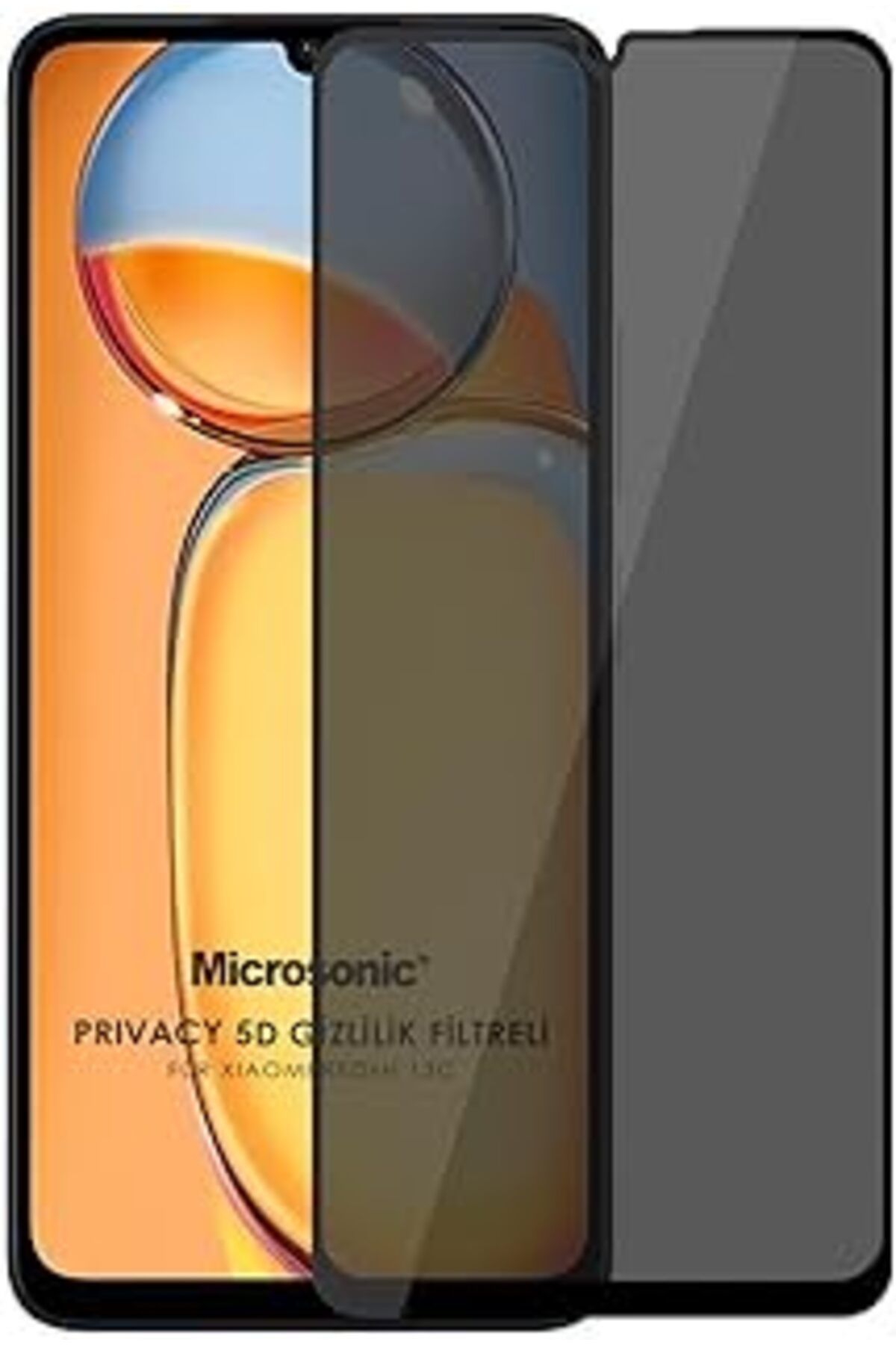 Pazarcan Microsonic Xiaomi Redmi 13C Privacy 5D Gizlilik Filtreli Cam Ekran Koruyucu Siyah