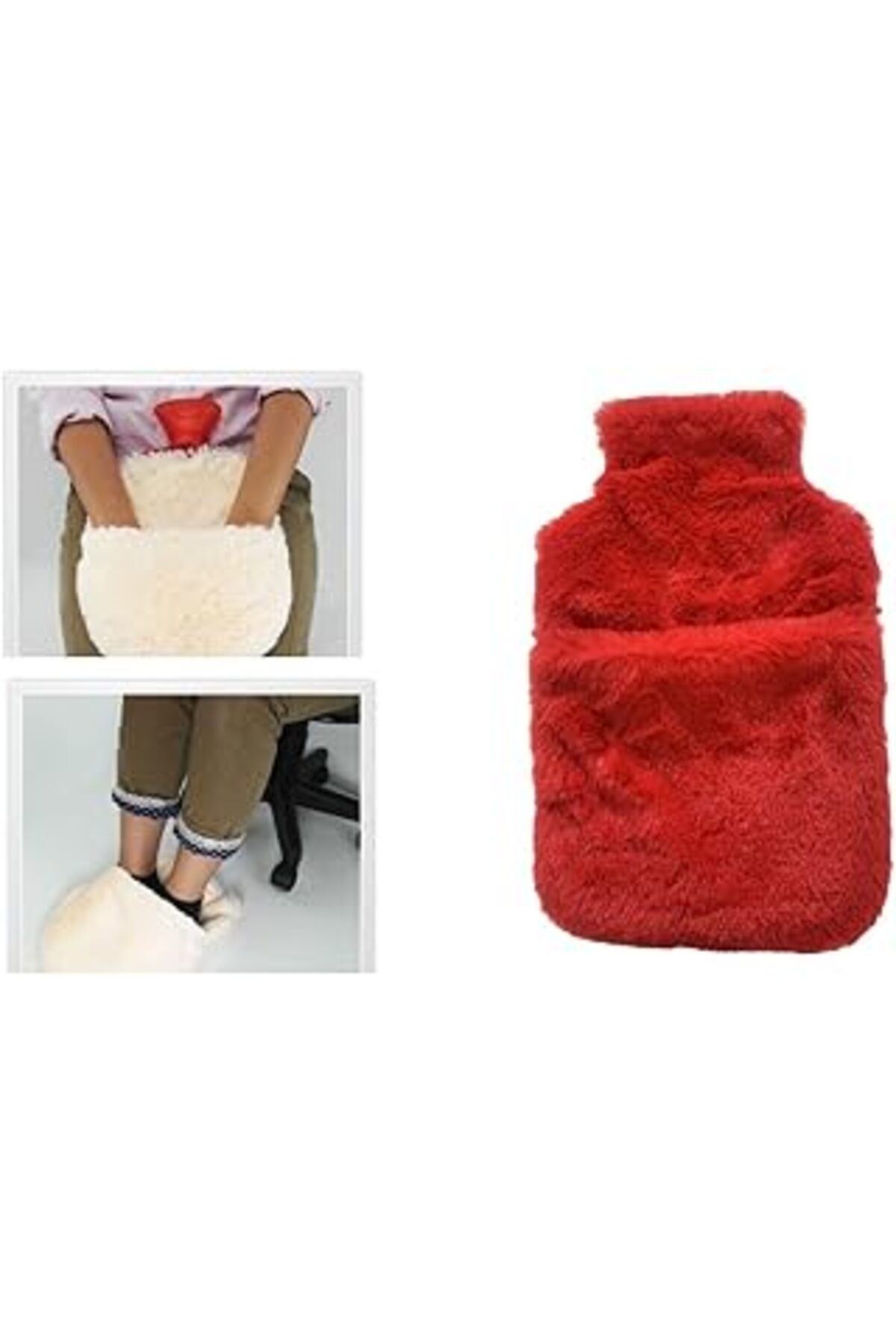NZM TİCARET Bosphorus Homi Sıcak Su Torbası Cepli Kırmızı Peluş Termofor 32,5x17,5cm 1500 ml