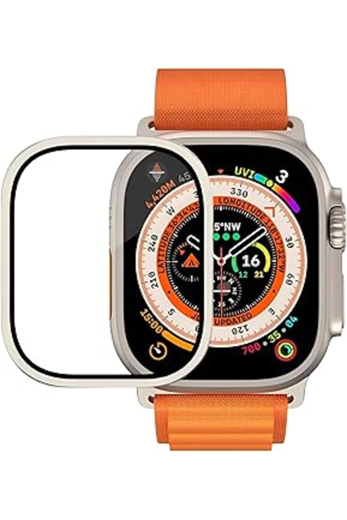 robotrend Watch Ultra Ile Uyumlu 49Mm Titanyum Metal Kenarlıklı Ekranı Ve Çevresini Tamamen Kapatan 9H Sertli