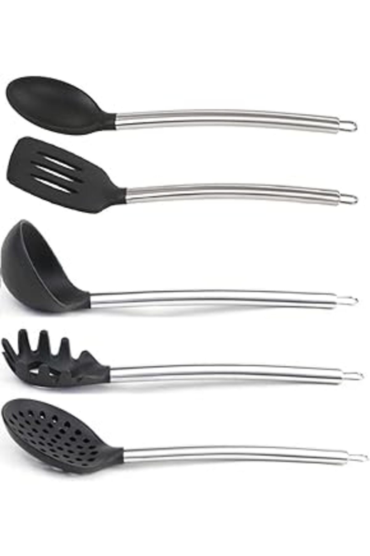 robotrend 5'Li Silikon Kaşık Kepçe Seti, Silikon Kaşık, Spatula, Kepçe, Kevgir, Spagehetti Kaşığı