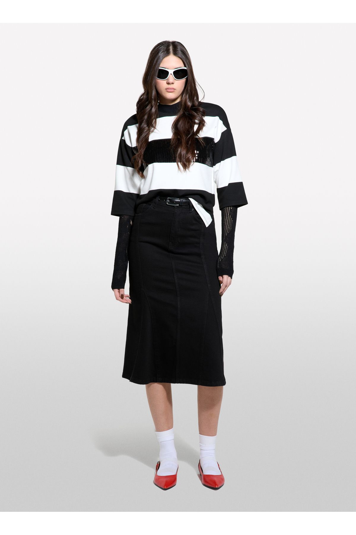 Sisley Bisiklet Yaka Beyaz Kadın T-Shirt 3B8YL106U