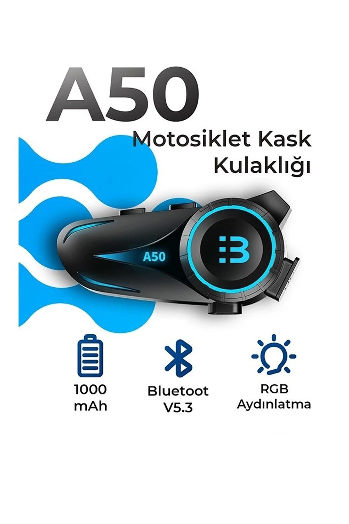 Genel Markalar A50 Motosiklet Kask Kulaklık Intercom Işıklı Bluetooth V5.3 2800mah