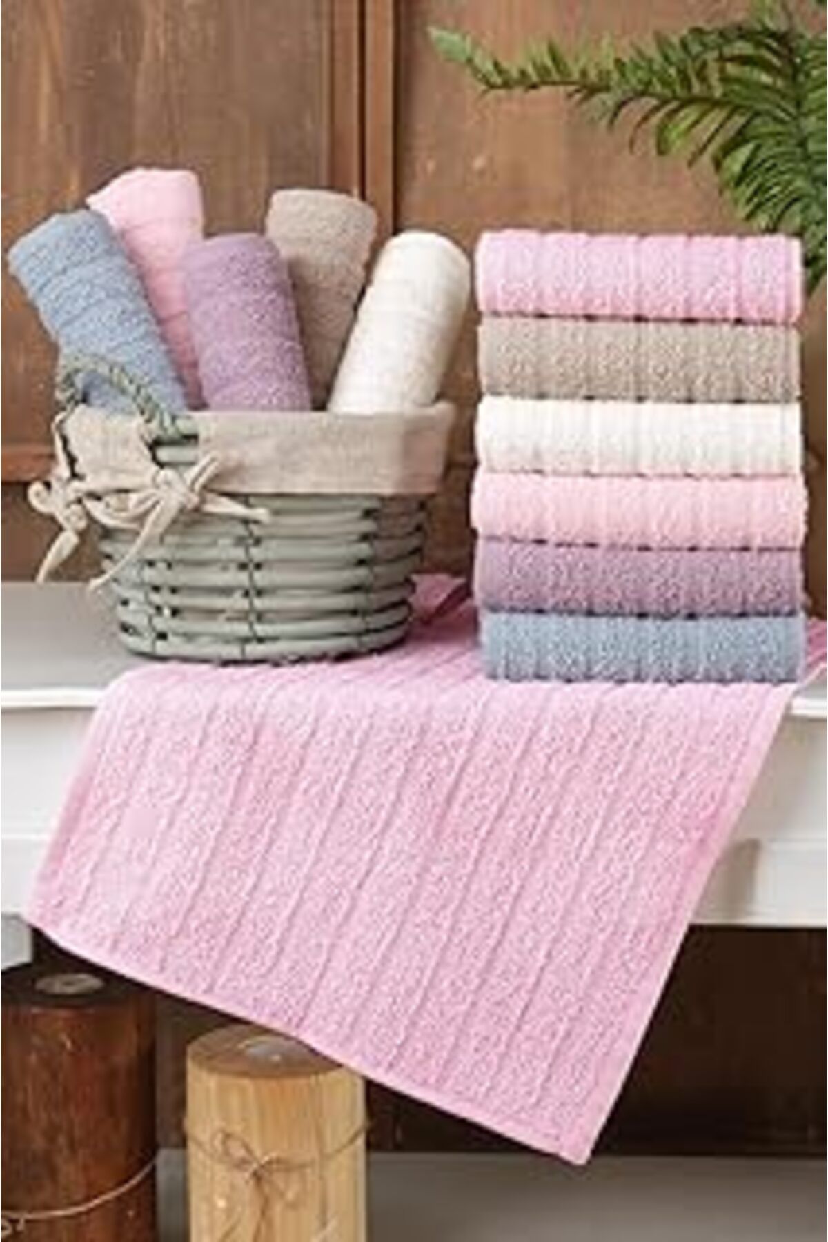NZM TİCARET Path | 12'Li 30X50 Cm El Ve Yüz Havlu Seti | Mutfak Havlusu Pembe