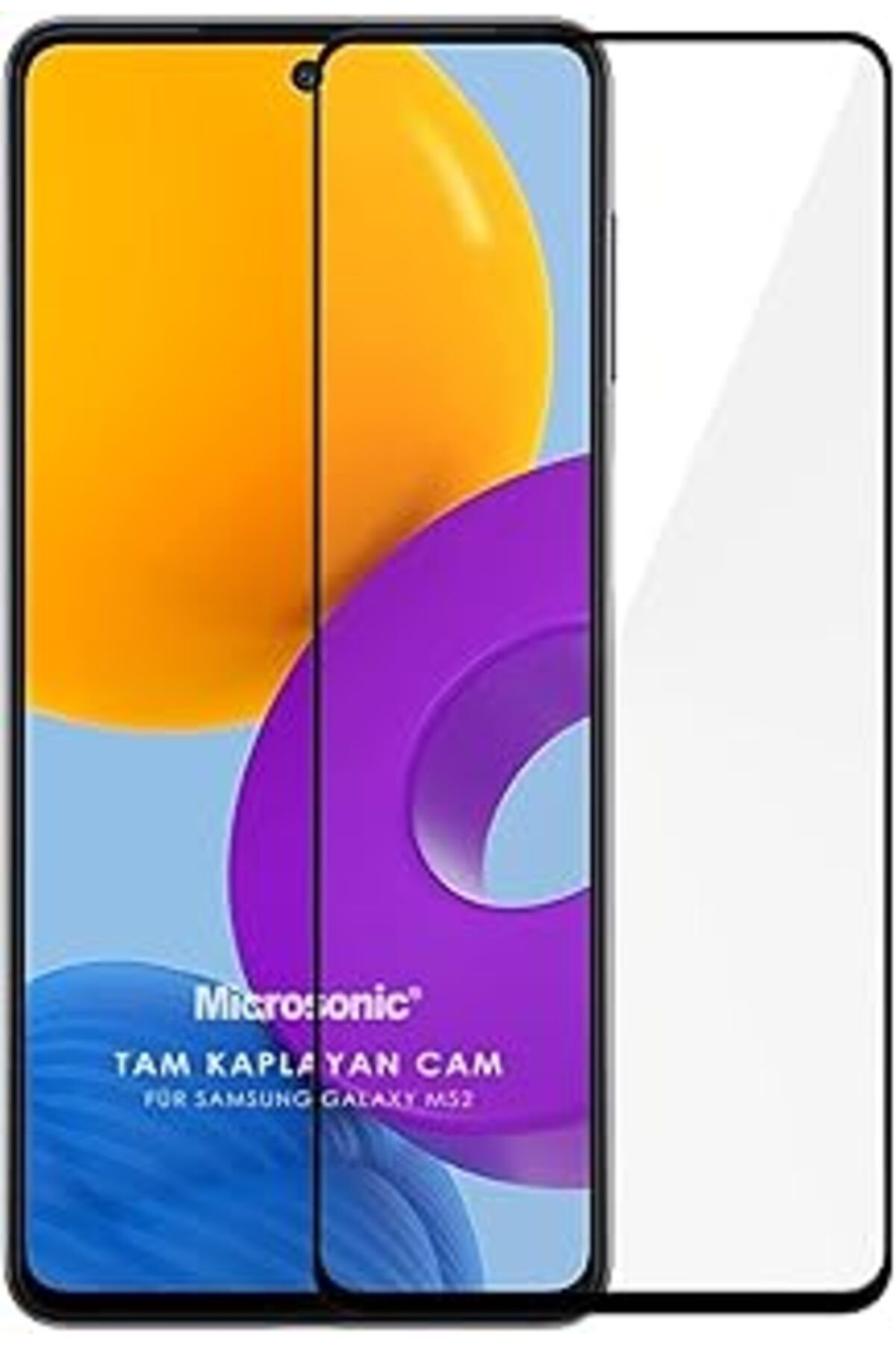 Pazarcan Microsonic Samsung Galaxy M52 Tam Kaplayan Temperli Cam Ekran Koruyucu Siyah