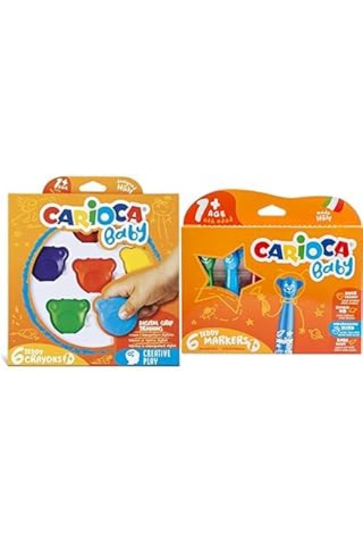 NZM TİCARET Carioca Teddy Bebek Crayons 6'lı Boya, 1 Yaş, Yıkanabilir, Çok Renkli Carioca Teddy Jumbo Bebek