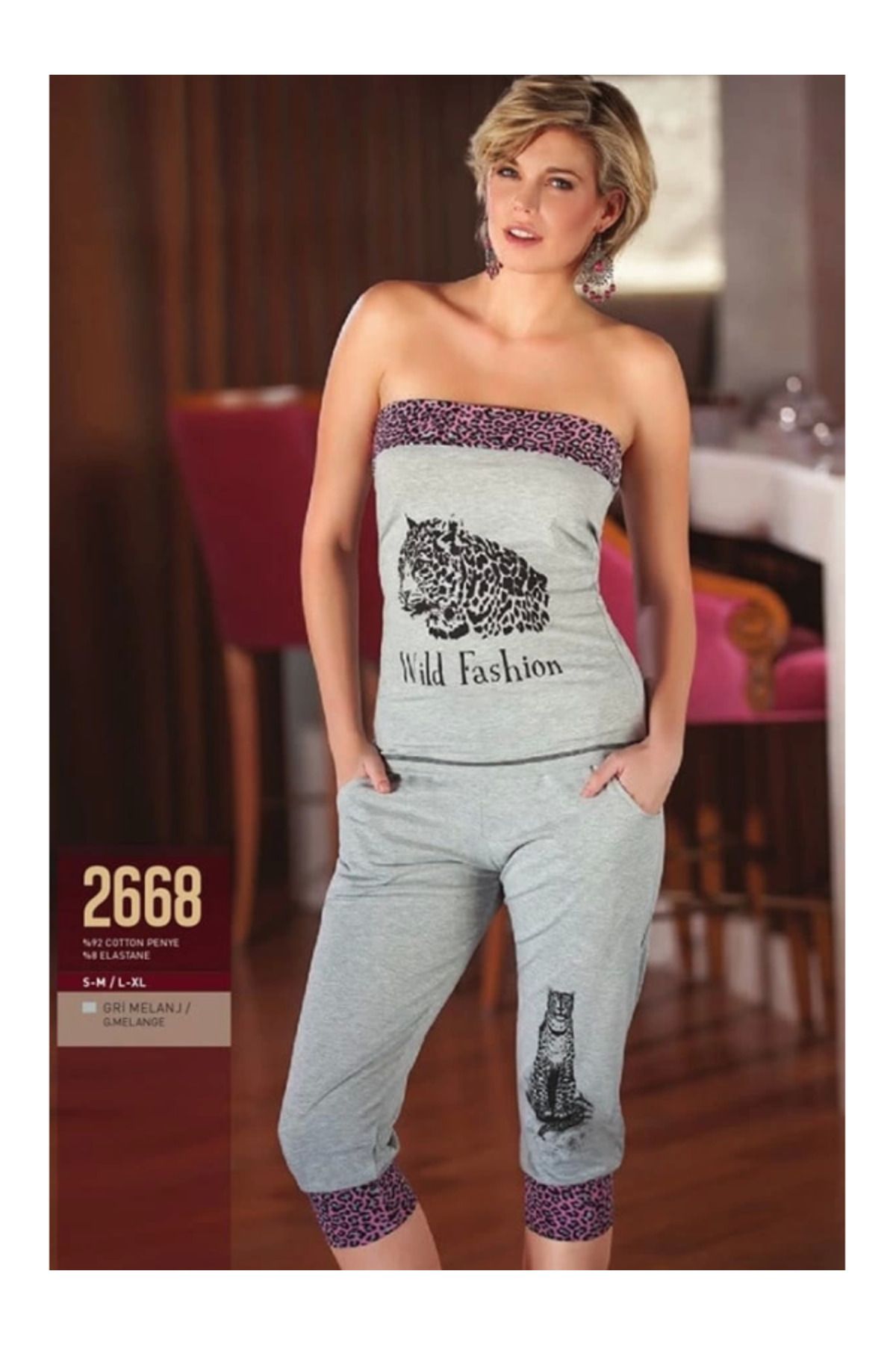 kapsulavm Leopar Desenli Straplez Takım