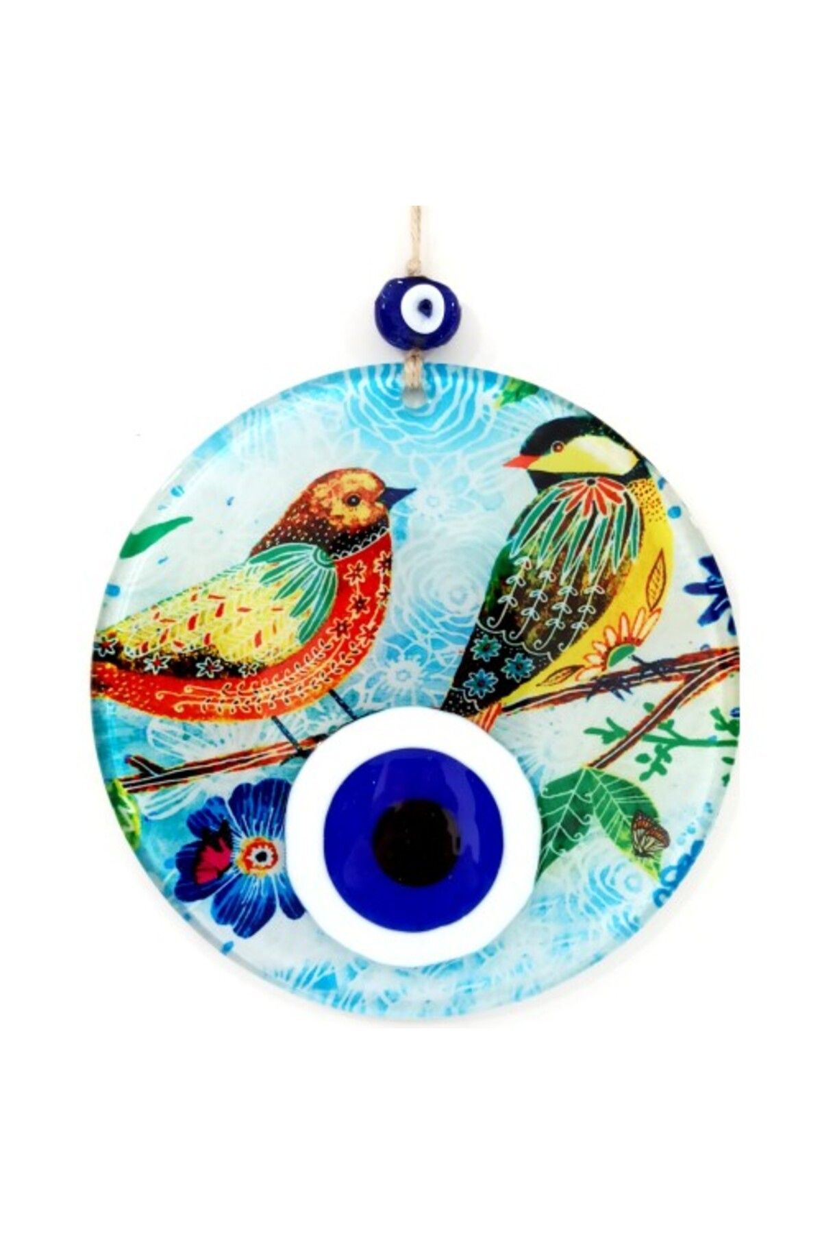 Shop58 Nazar Boncuklu Füzyon Cam Kuşlu 16 Santimetre Duvar Süsü Hediyelik Eşya