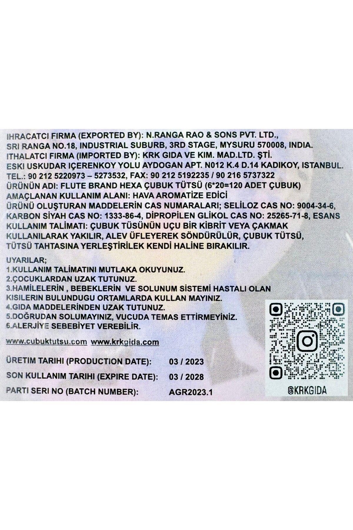 Flute ÇUBUK TÜTSÜ BÜYÜLÜ YOGA HEXA (MAGIC YOGA) 6*20=120 ÇUBUK