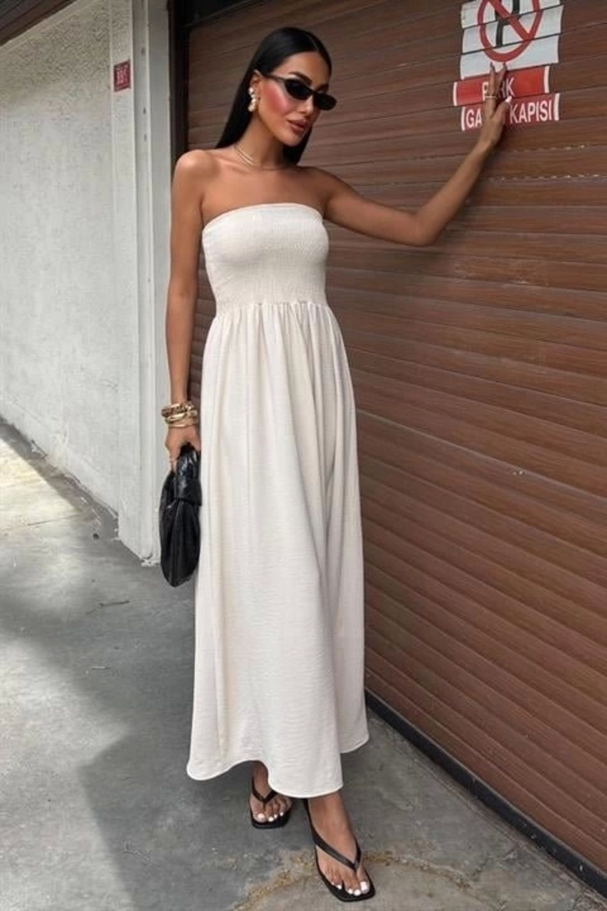 Butik Göğsü Gipeli Straplez Elbise 2878