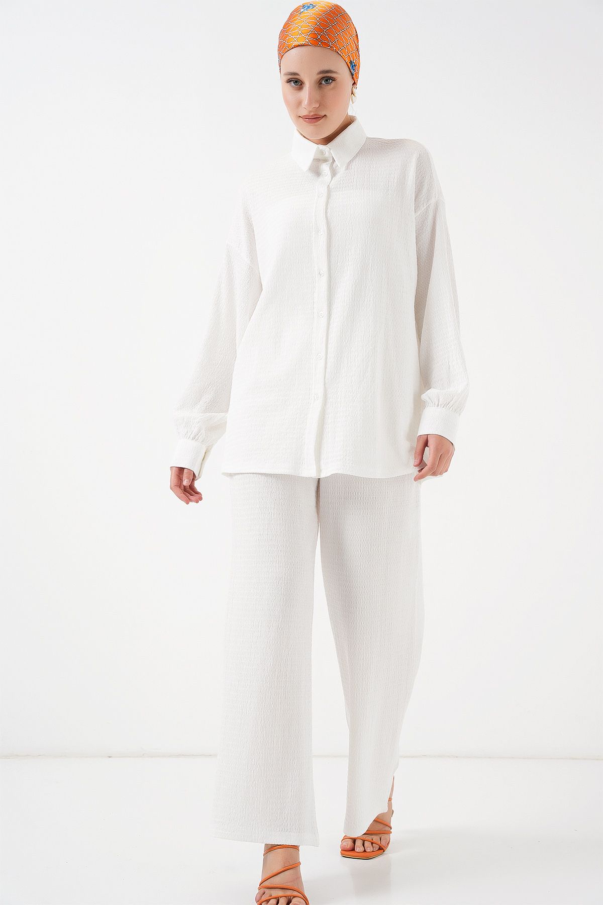 Bigdart-Women's Knitted Hijab Bottom Top Set 6711 - White 4