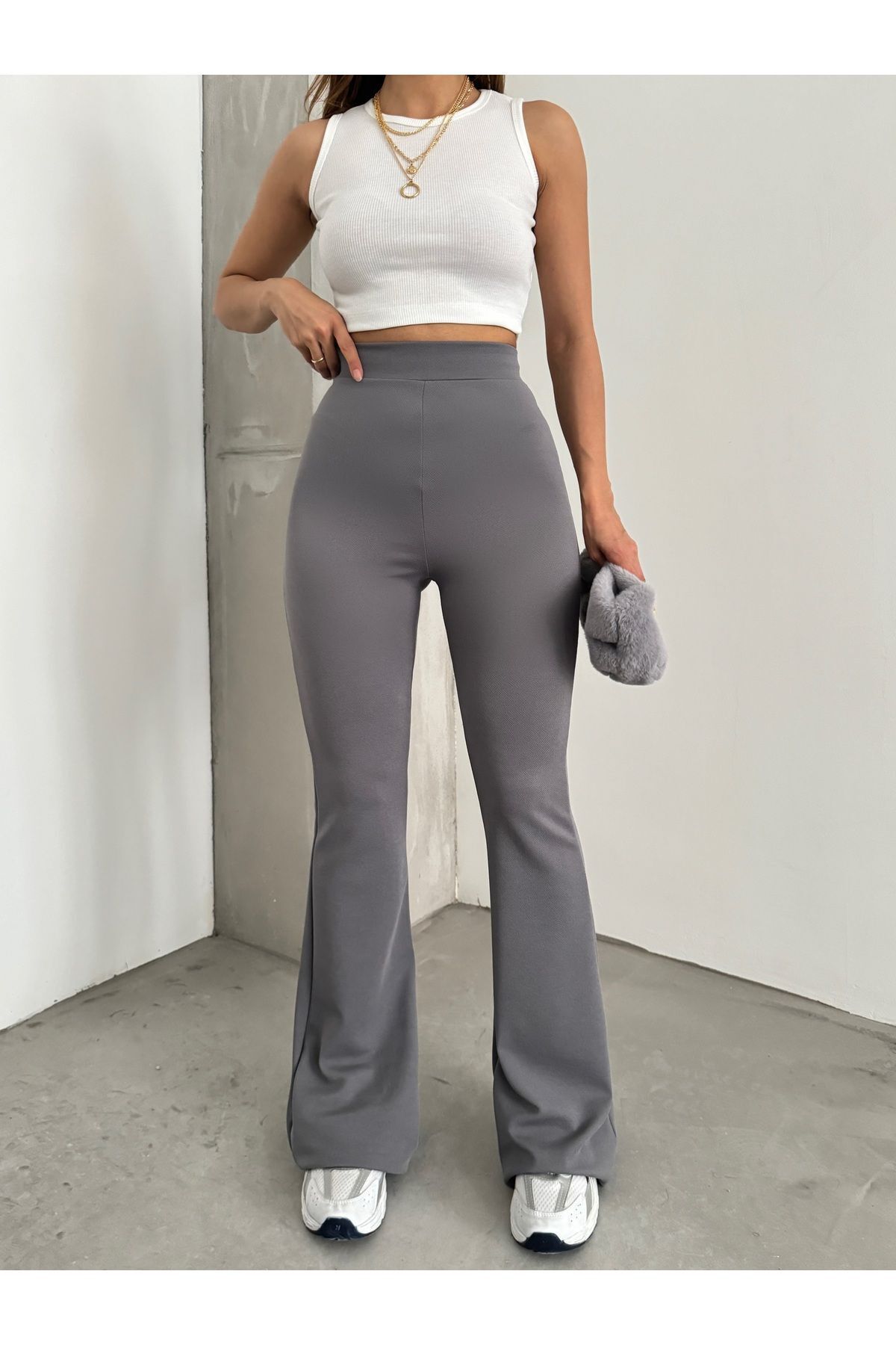 NEWCO Ispanyol Paça Krep Kumaş Tayt Yüksek Bel Pantolon Büyük Battal Beden 2xl 3xl 4xl 5xl