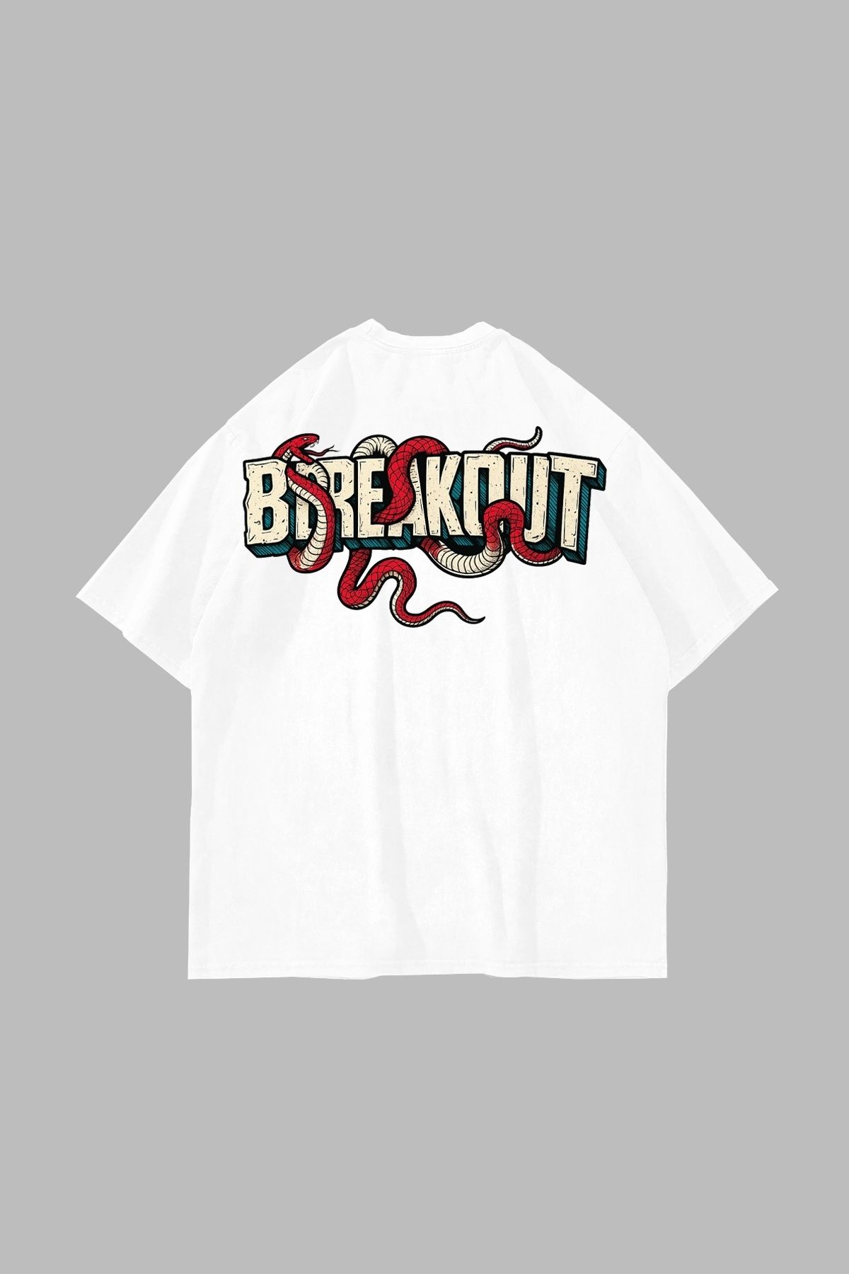 Sekizbiraltı Breakout Baskılı Oversize Unisex Beyaz Tshirt
