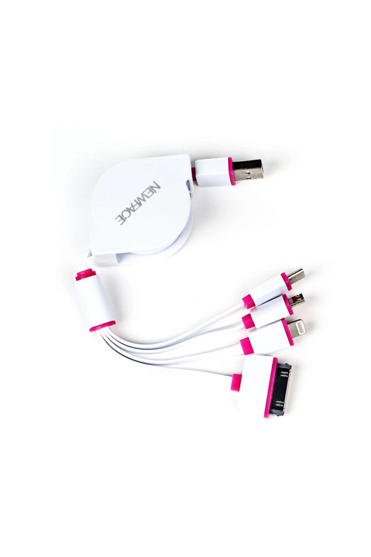 NewFace Makaralı 4in1 USB Kablo - Pembe SVLRS