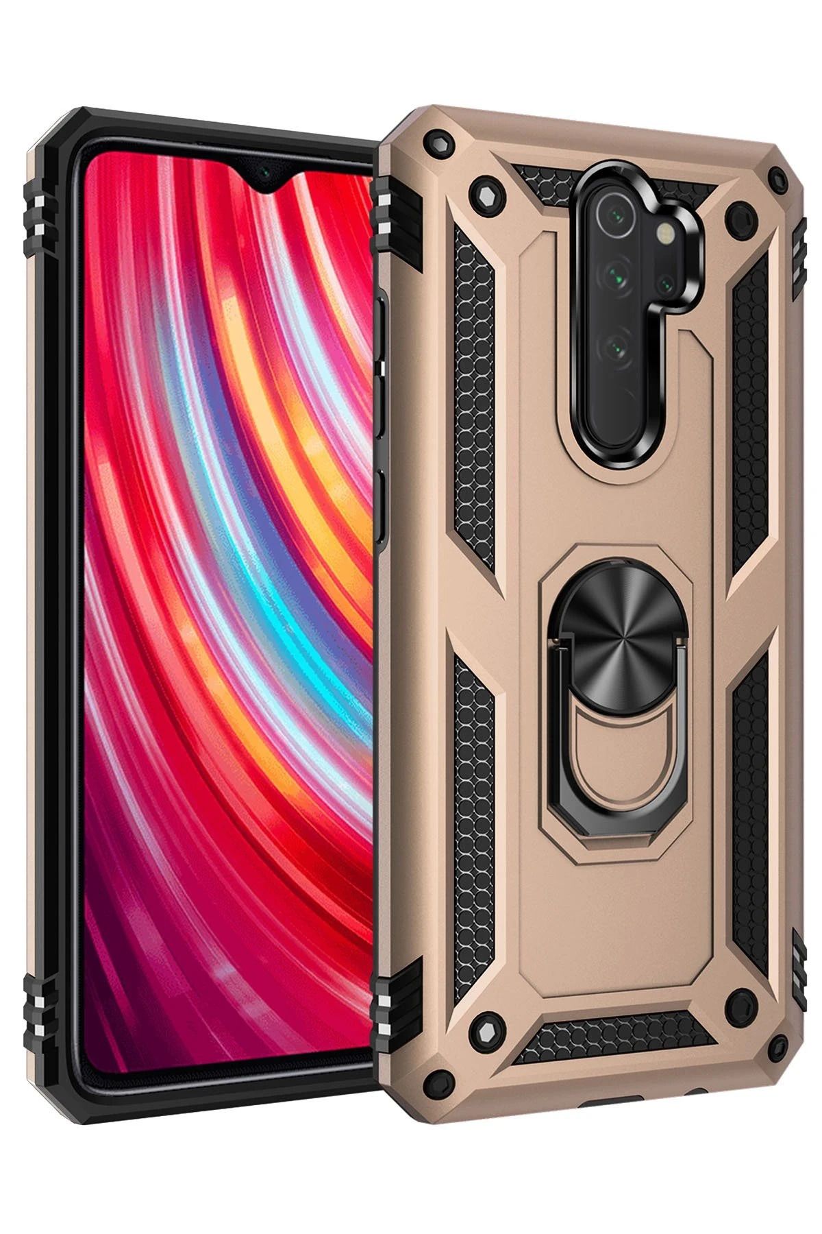NewFace Xiaomi Redmi Note 8 Pro Kılıf Sofya Yüzüklü Silikon Kapak - Gold SVLRS