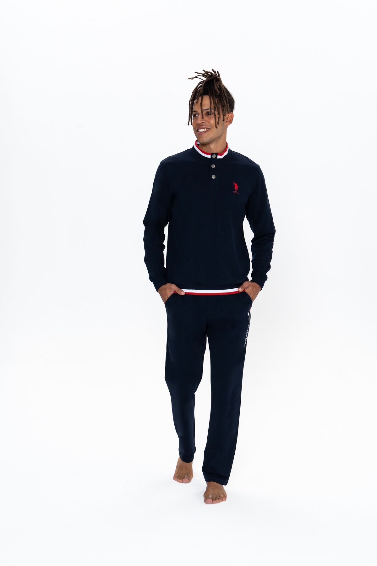 U.S. Polo Assn. U.S. Polo Assn. Erkek %100 Pamuk Lacivert Yarım Patlı Çeyizlik Ev Giyim - ARASS18J92W2J