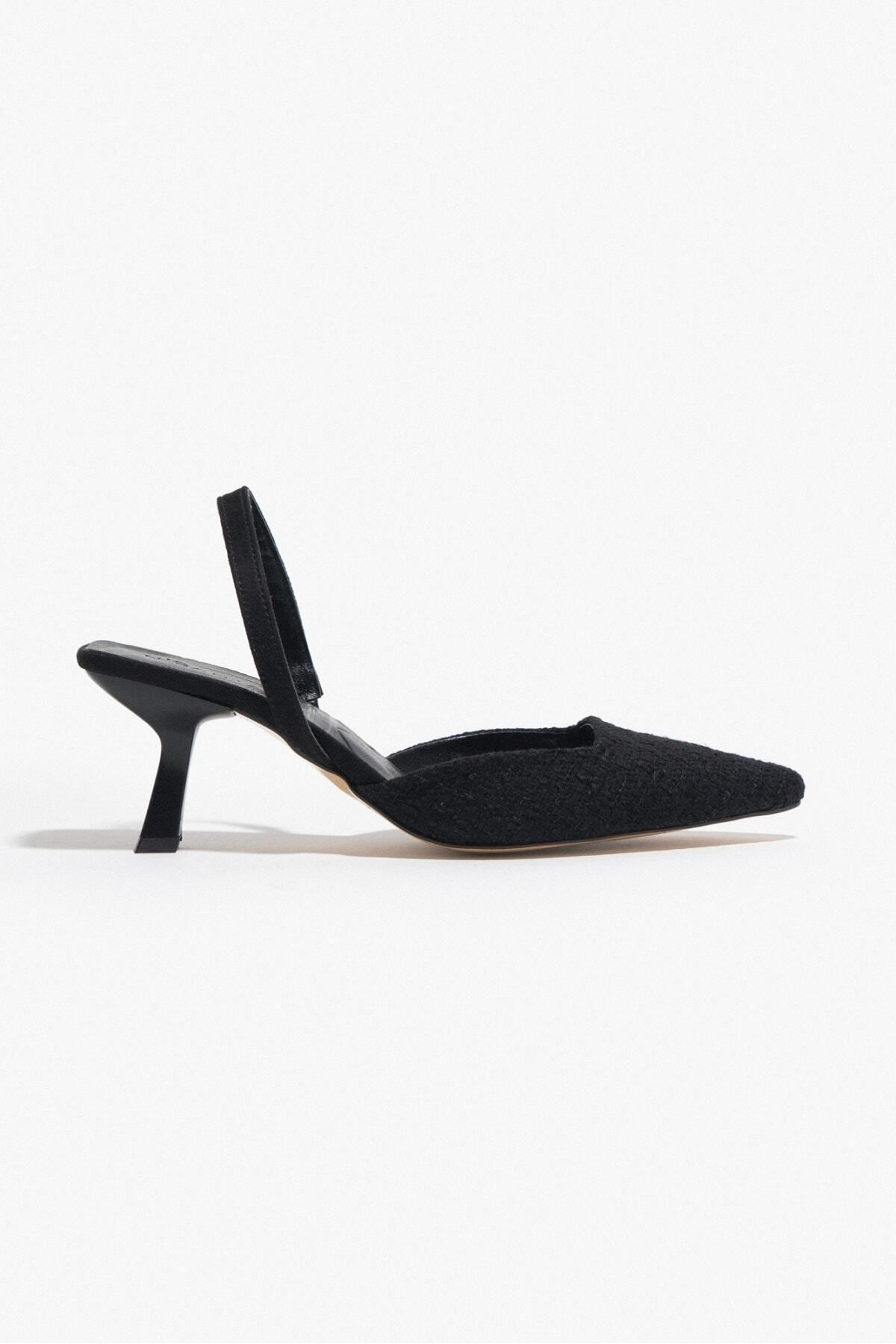 NİŞANTAŞI SHOES-Γυναικεία παπούτσια με τακούνι Ponnie Black Kilim με μύτη 3