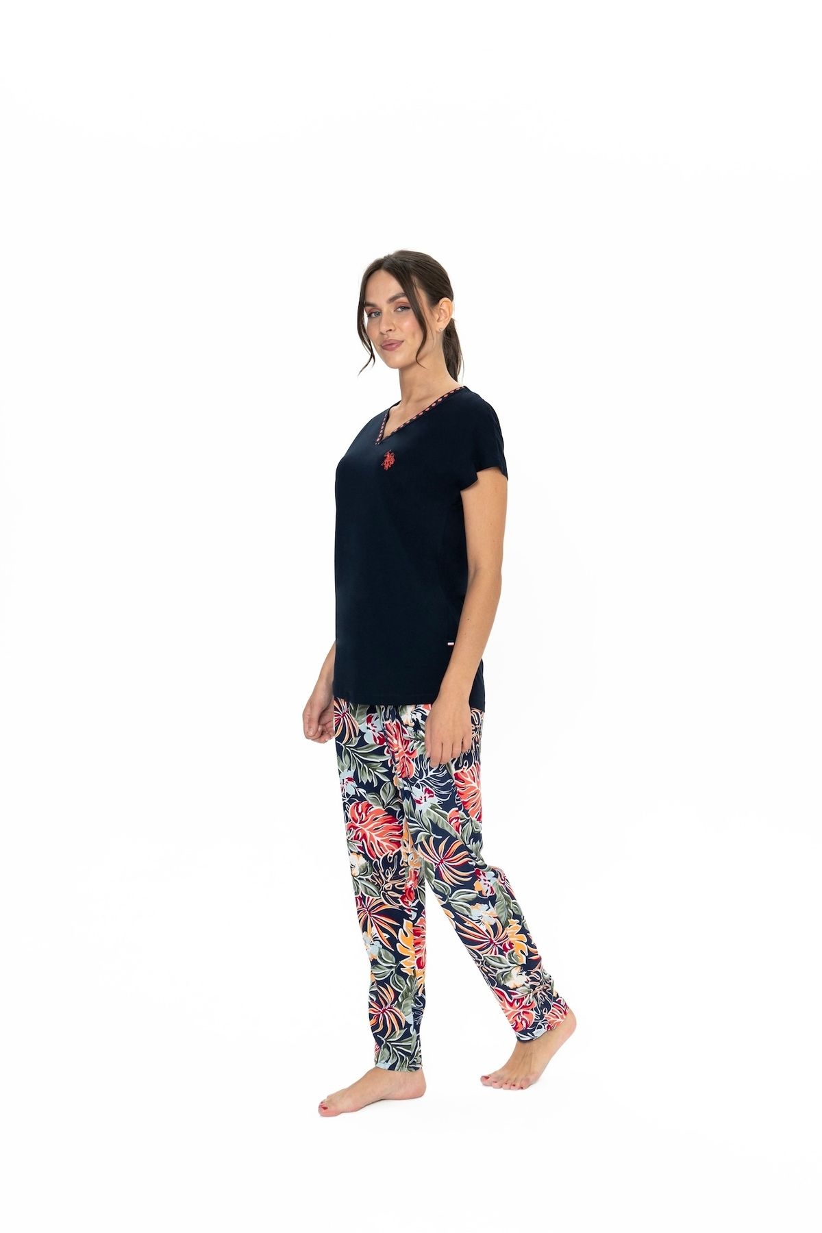 U.S. Polo Assn. U.S. Polo Assn. Kadın Lacivert Yaprak Desen Pijama Takımı - ARASS20W02W6W