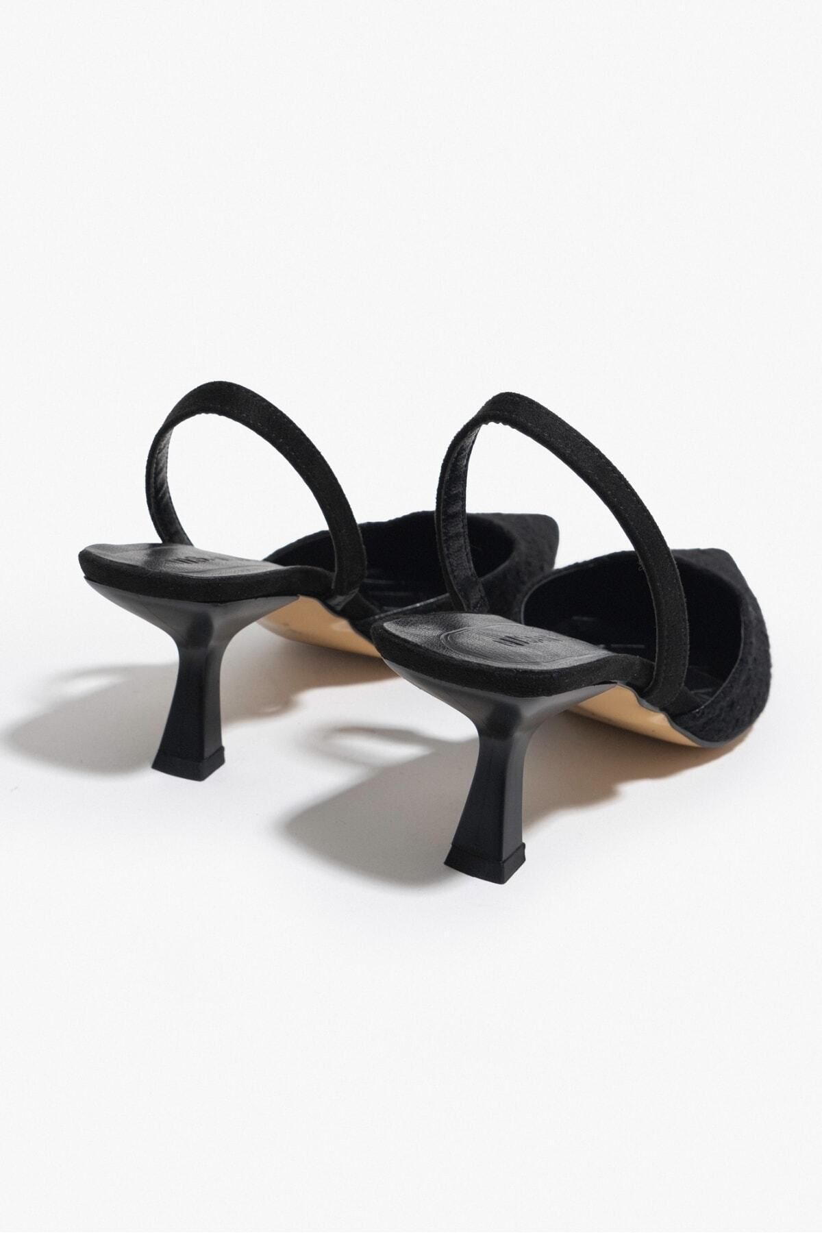 NİŞANTAŞI SHOES-Γυναικεία παπούτσια με τακούνι Ponnie Black Kilim με μύτη 8