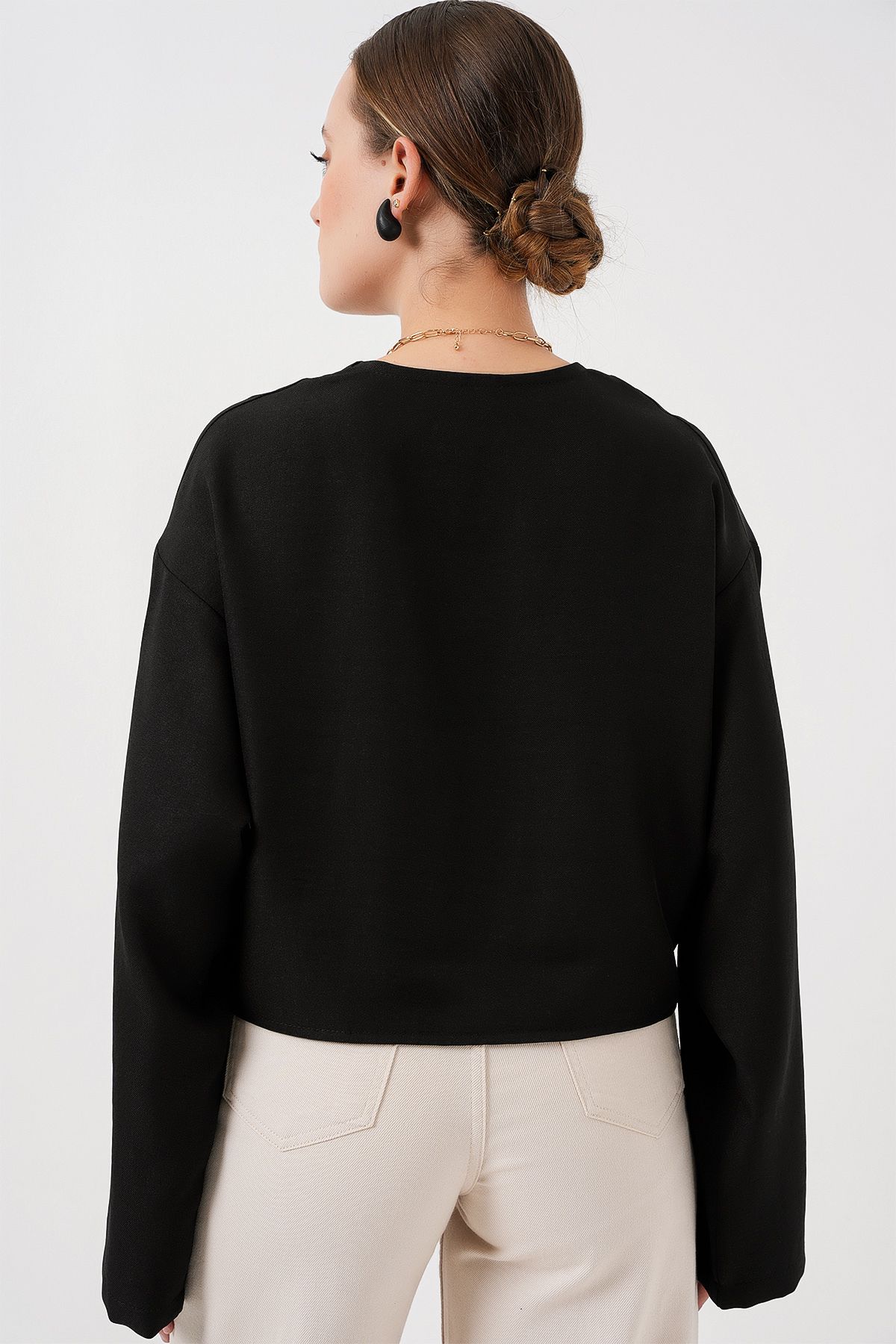 Bigdart-Tied Front Linen Kimono 960 - Black 6