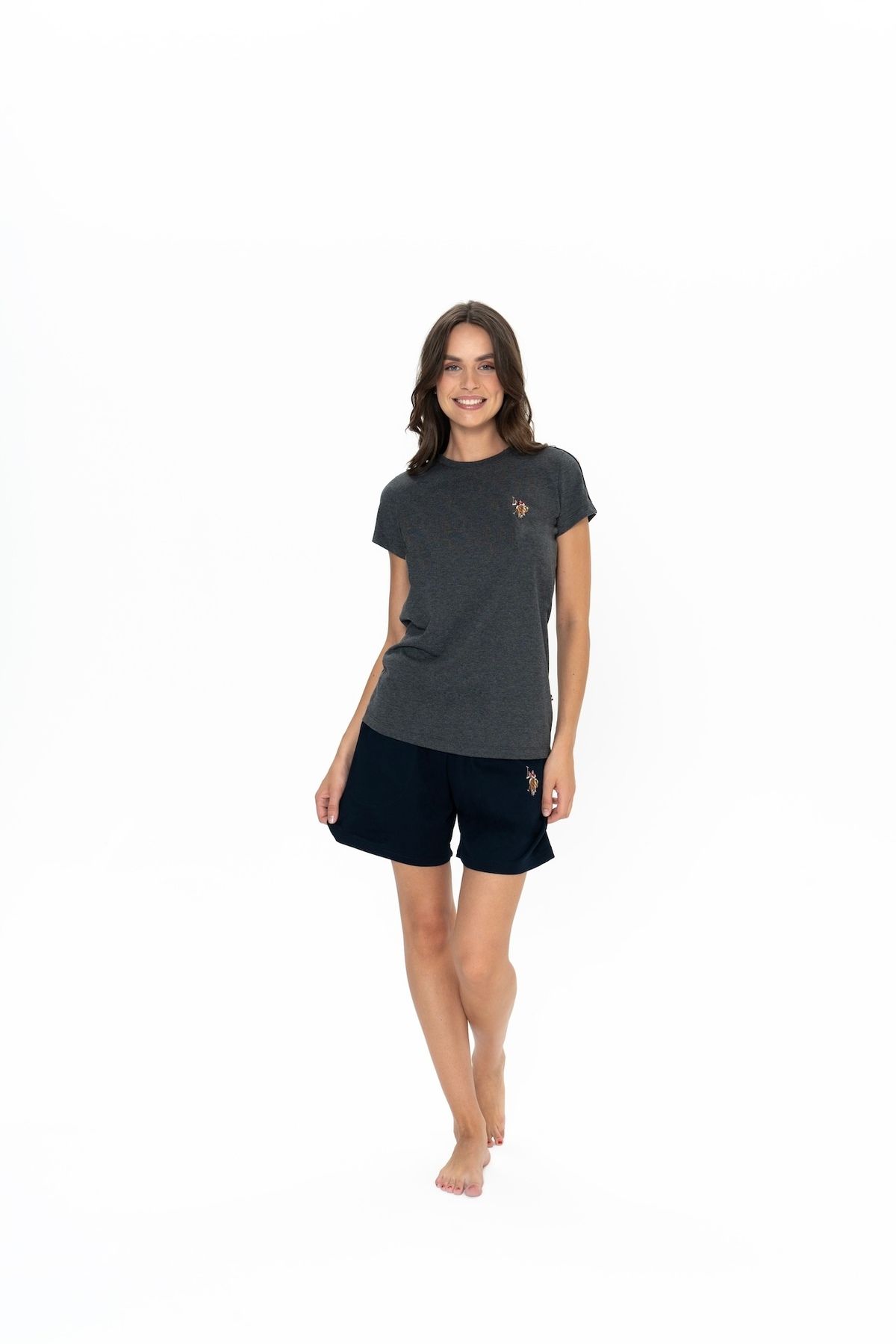 U.S. Polo Assn. U.S. Polo Assn. Kadın Bisiklet Yaka Antrasit Melanj Pijama Takımı - ARASS20W00W0W