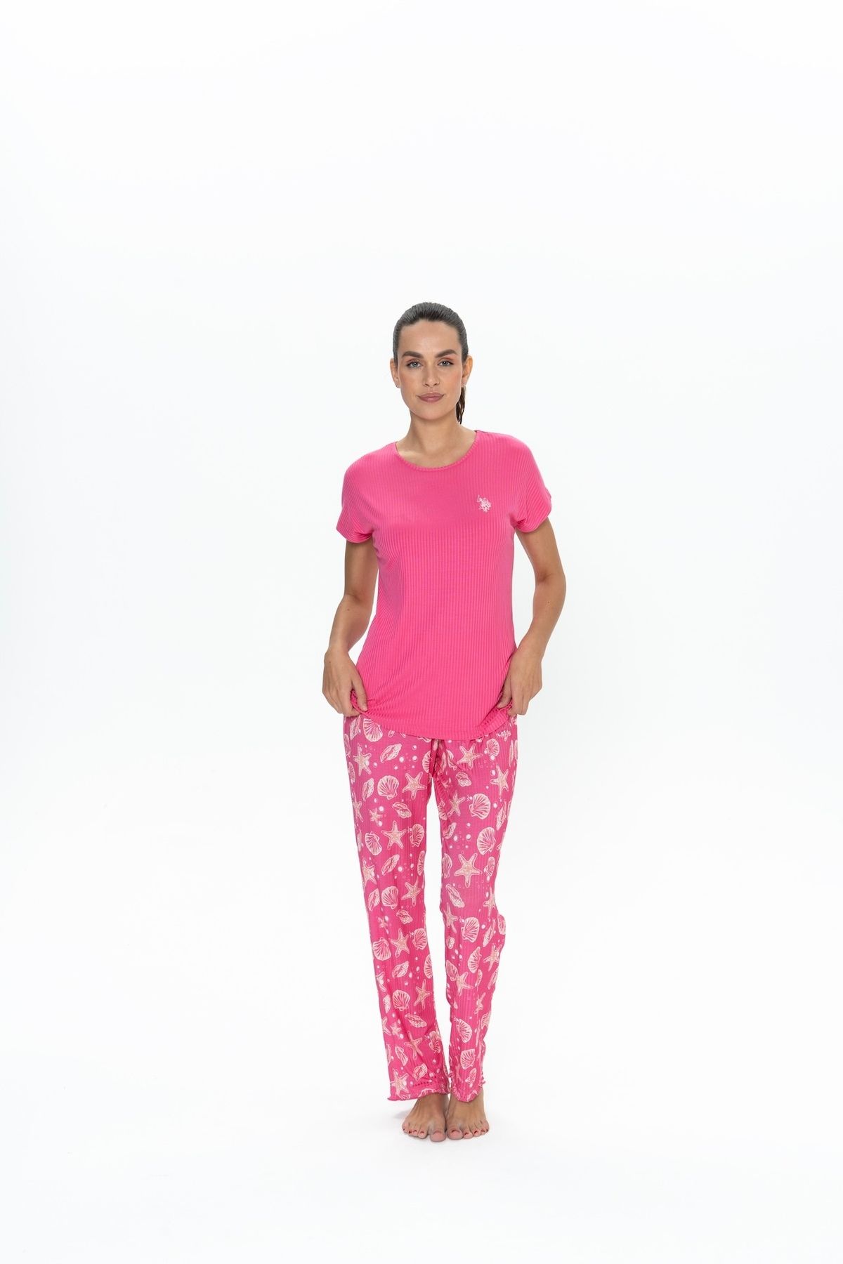 U.S. Polo Assn. U.S. Polo Assn. Kadın Fuşya Renkli Bisiklet Yaka Pijama Takımı - ARASS20W10W5W