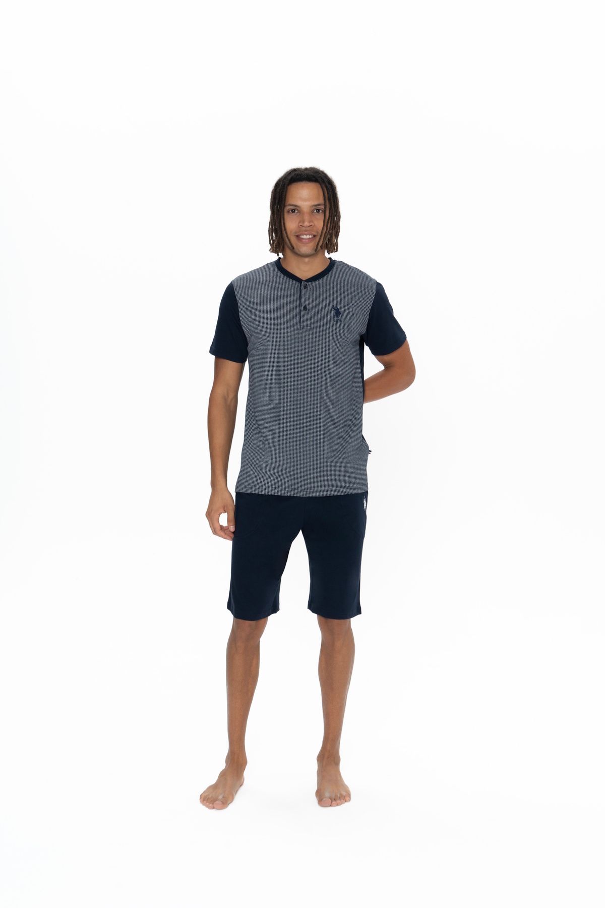 U.S. Polo Assn. U.S. Polo Assn. Erkek 3'Lü Düğmeli Yaka Lacivert Pijama Takımı - ARASS18W90W8W