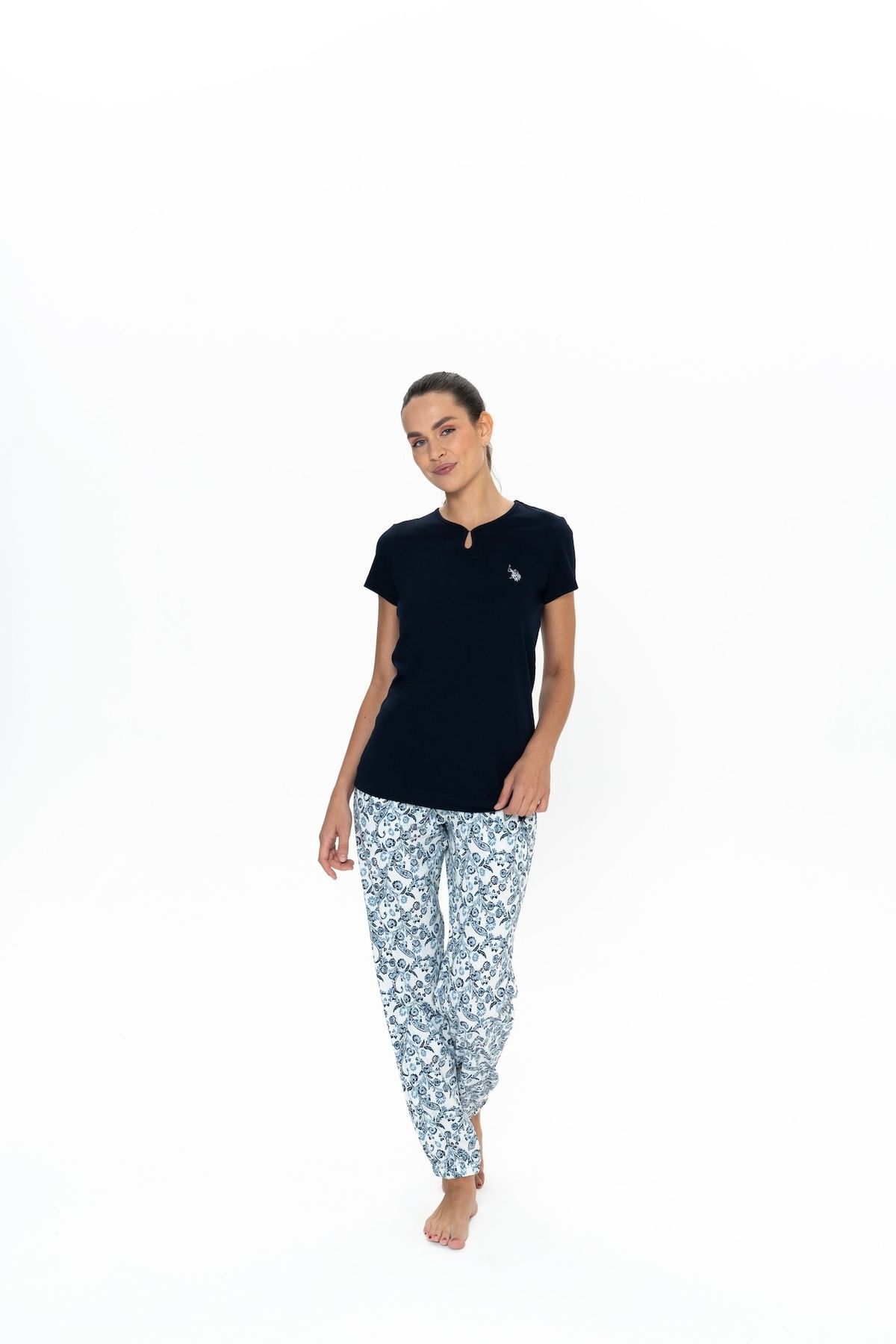 U.S. Polo Assn. U.S. Polo Assn. Kadın Lacivert %100 Pamuk Bisiklet Yaka Pijama Takımı - ARASS20W05W4W