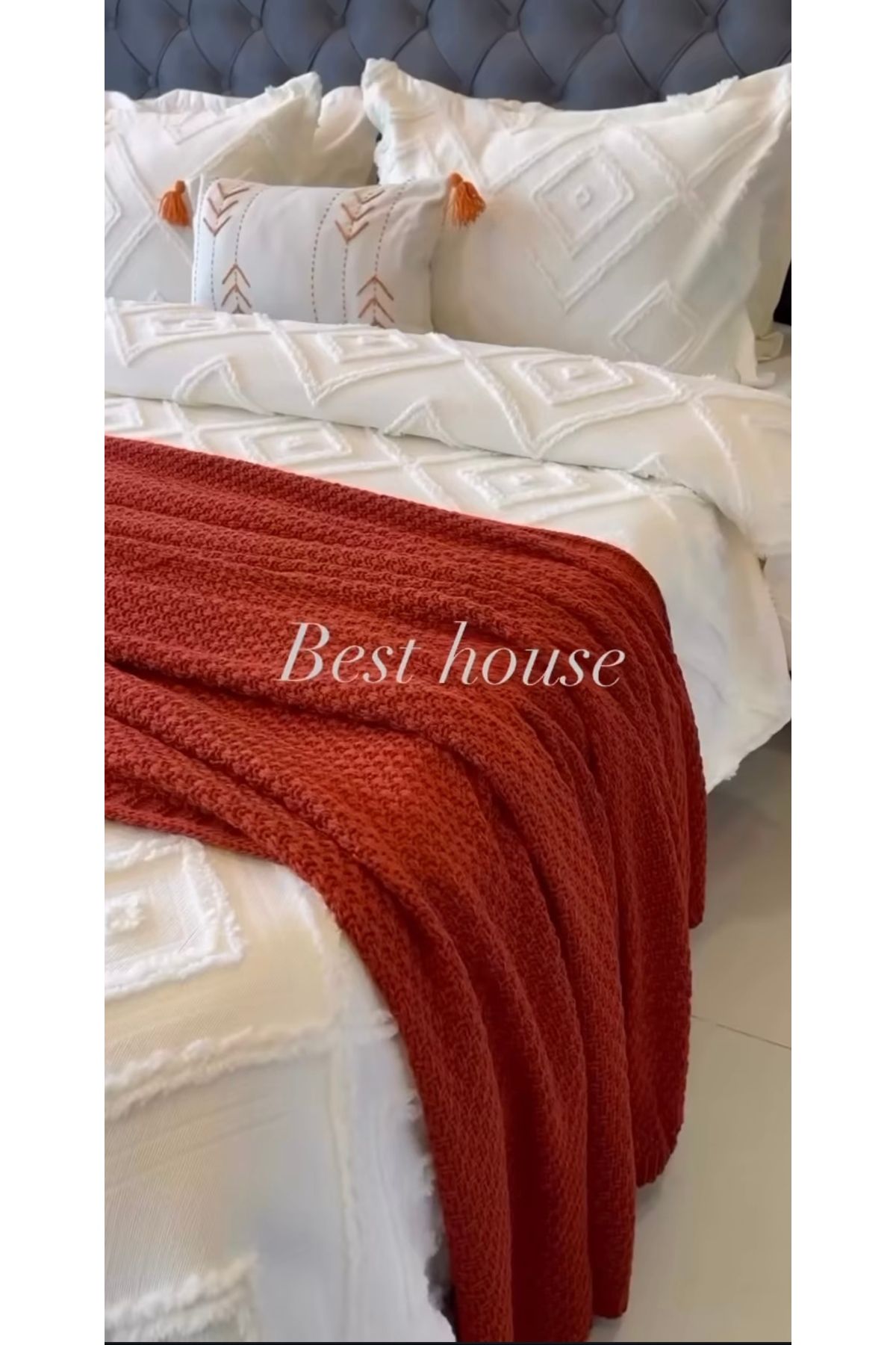 best house decor Çift Kişilik Yatak Örtüsü 240x250 2 Adet Yastık Kılıfı Örme Triko Battaniye