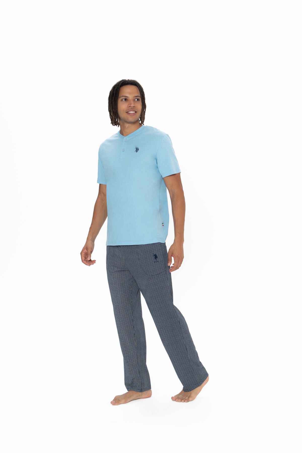 U.S. Polo Assn. U.S. Polo Assn. Erkek Yarım Düğmeli Yaka Mavi Pijama Takımı - ARASS18J90W7J