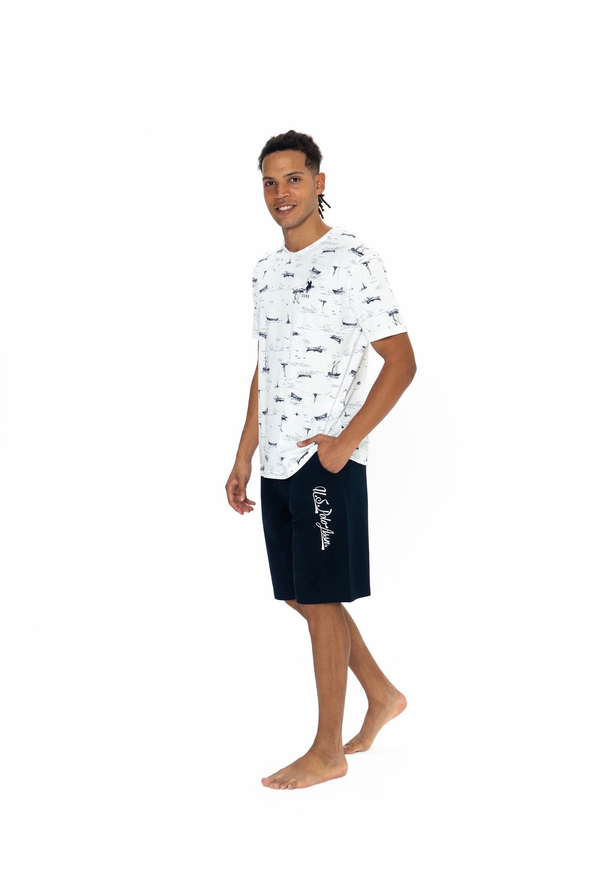 U.S. Polo Assn. U.S. Polo Assn. Erkek Ekru %100 Pamuk Desenli Ev Giyim - ARASS18J87W9J