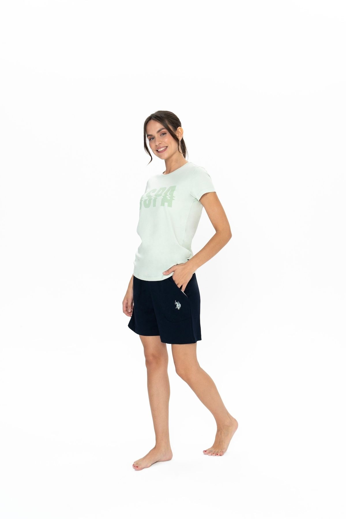 U.S. Polo Assn. U.S. Polo Assn. Kadın Mint Bisiklet Yaka Yaz Şort Pijama Takımı - ARASS20J01W1J