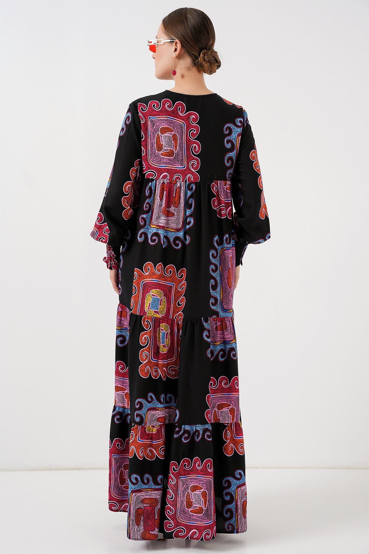 Bigdart-1947 Gemustertes langes Kleid - M. Rot 6