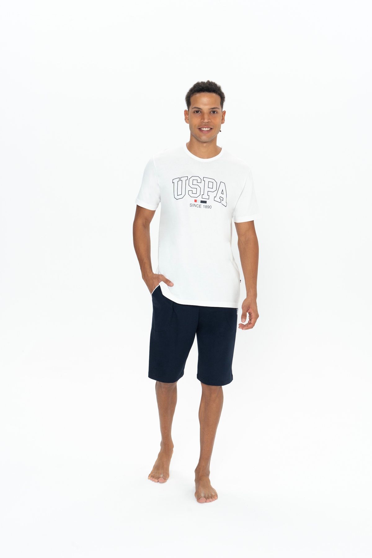 U.S. Polo Assn. U.S. Polo Assn. Erkek Bisiklet Yaka Ekru Ev Giyim %100 Pamuk - ARASS18W87W3W
