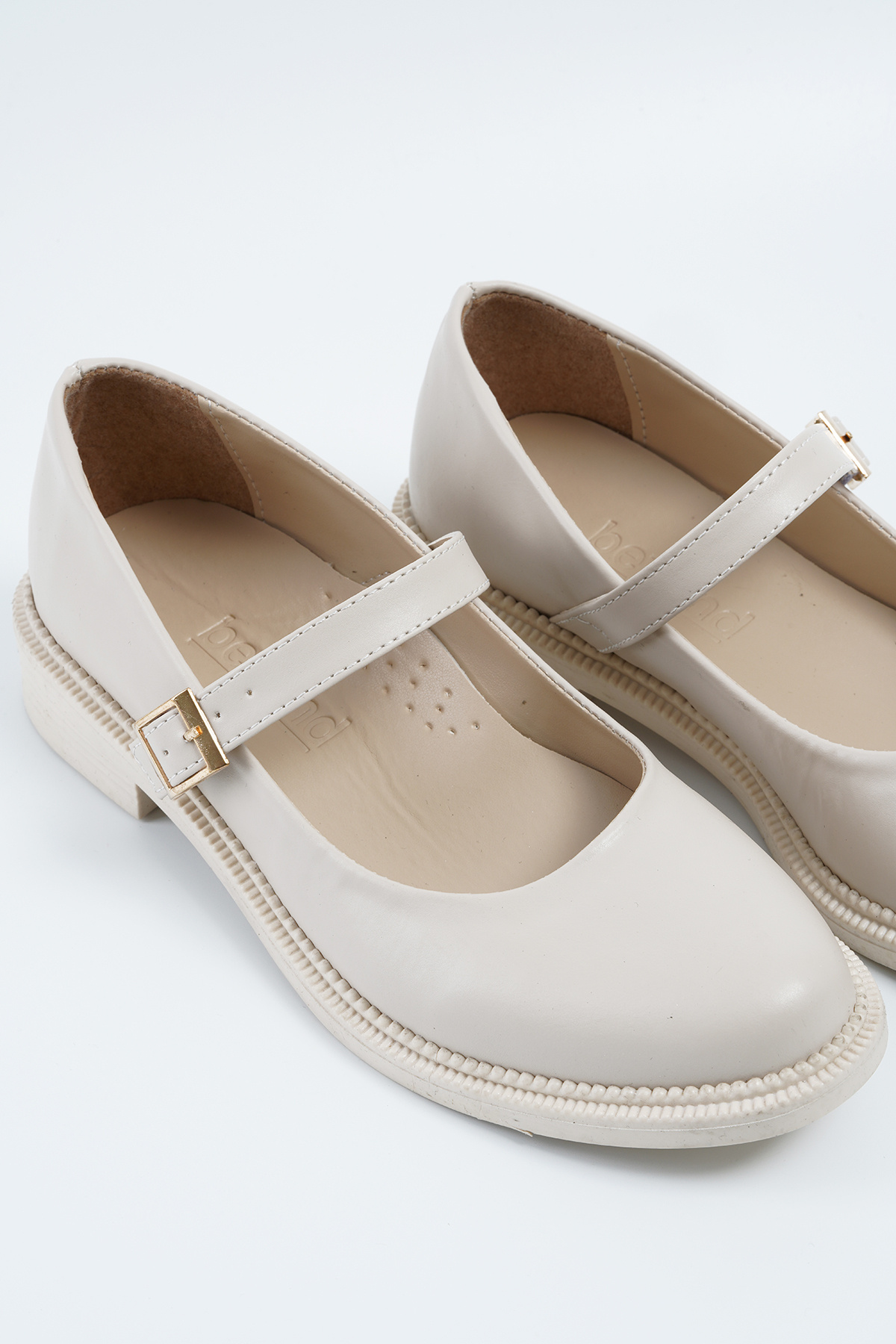 Beyond Kadın Bej Deri Bantlı Loafer Babet Ayakkabı 2,5cm BYNDLFRK11 görsel 7