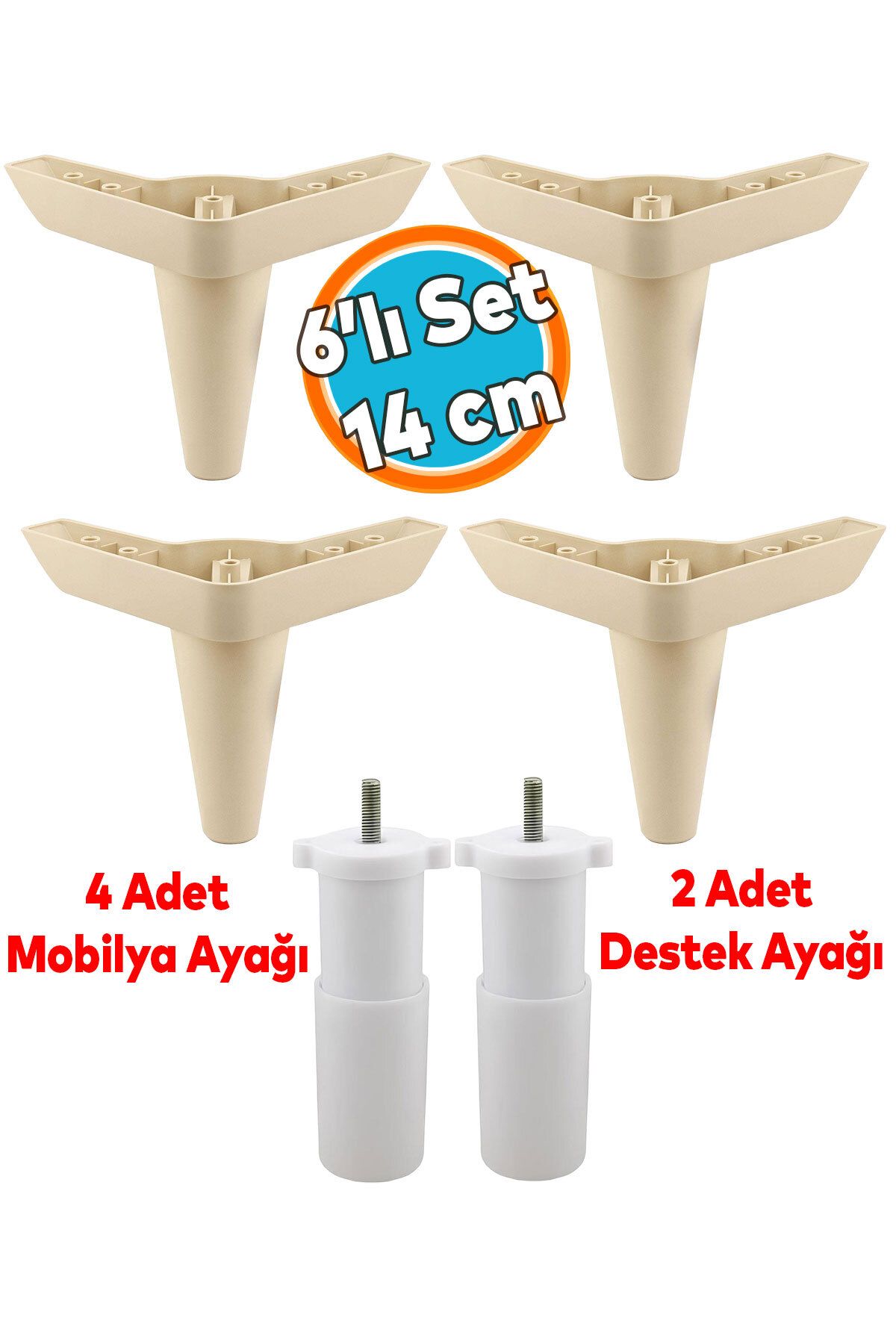 NZB Mobilya Tv Ünitesi Çekyat Koltuk Kanepe Baza Destek Ayağı Ayakları 14 Cm Krem M8 6'lı Set