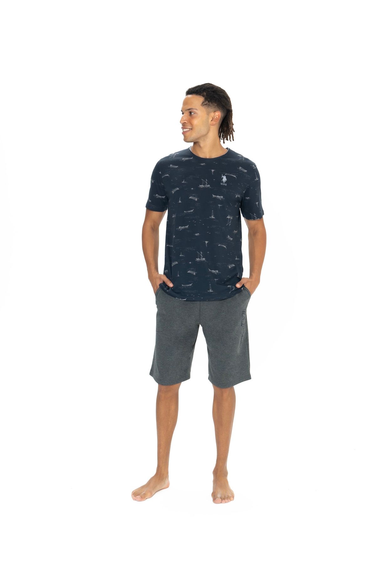 U.S. Polo Assn. U.S. Polo Assn. Erkek Lacivert Desenli Pijama Takımı - ARASS18W87W9W