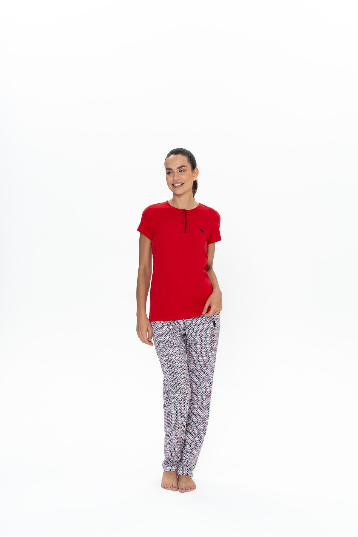 U.S. Polo Assn. U.S. Polo Assn. Kadın Kırmızı %100 Pamuk Yarım Pat Pijama Takımı - ARASS20W05W7W