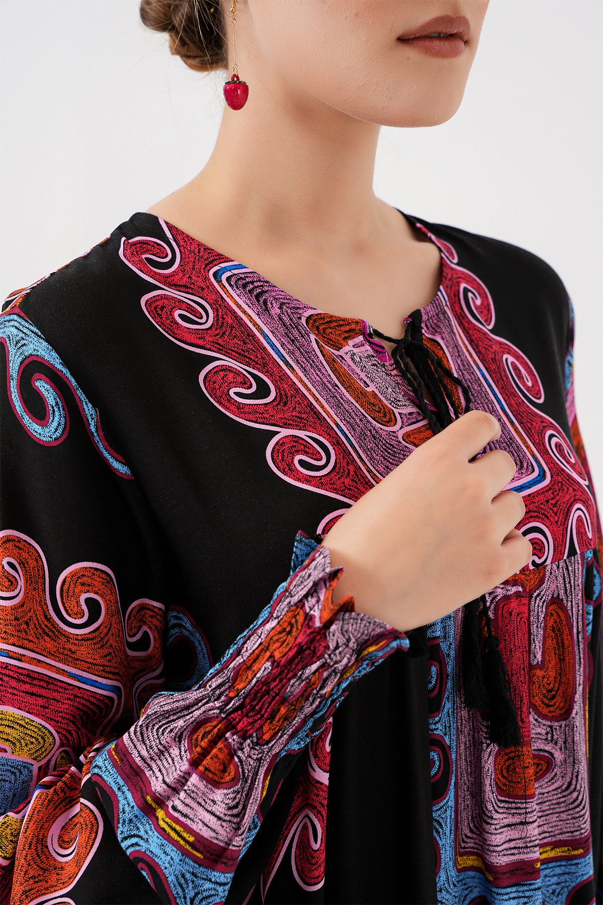 Bigdart-1947 Gemustertes langes Kleid - M. Rot 5