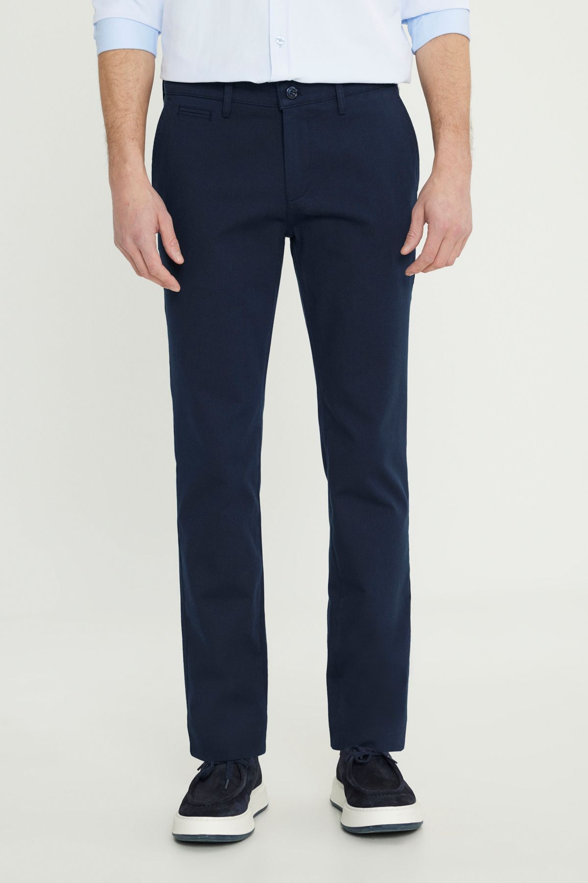 ALTINYILDIZ CLASSICS Erkek Lacivert Pamuklu Slim Fit Dar Kesim Armürlü Yan Cepli Esnek Casual Pantolon