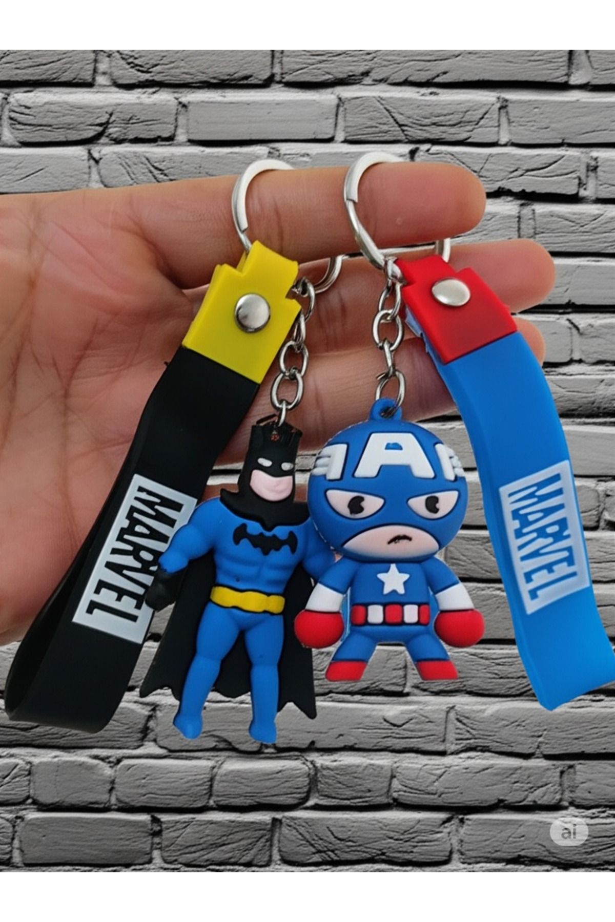 Mimi Aksesuar 2'li Marvel Kahraman Batman ve Kaptan Amerika 3D Silikon Anahtarlık & Çanta Aksesuarı Hediye Arkadaş