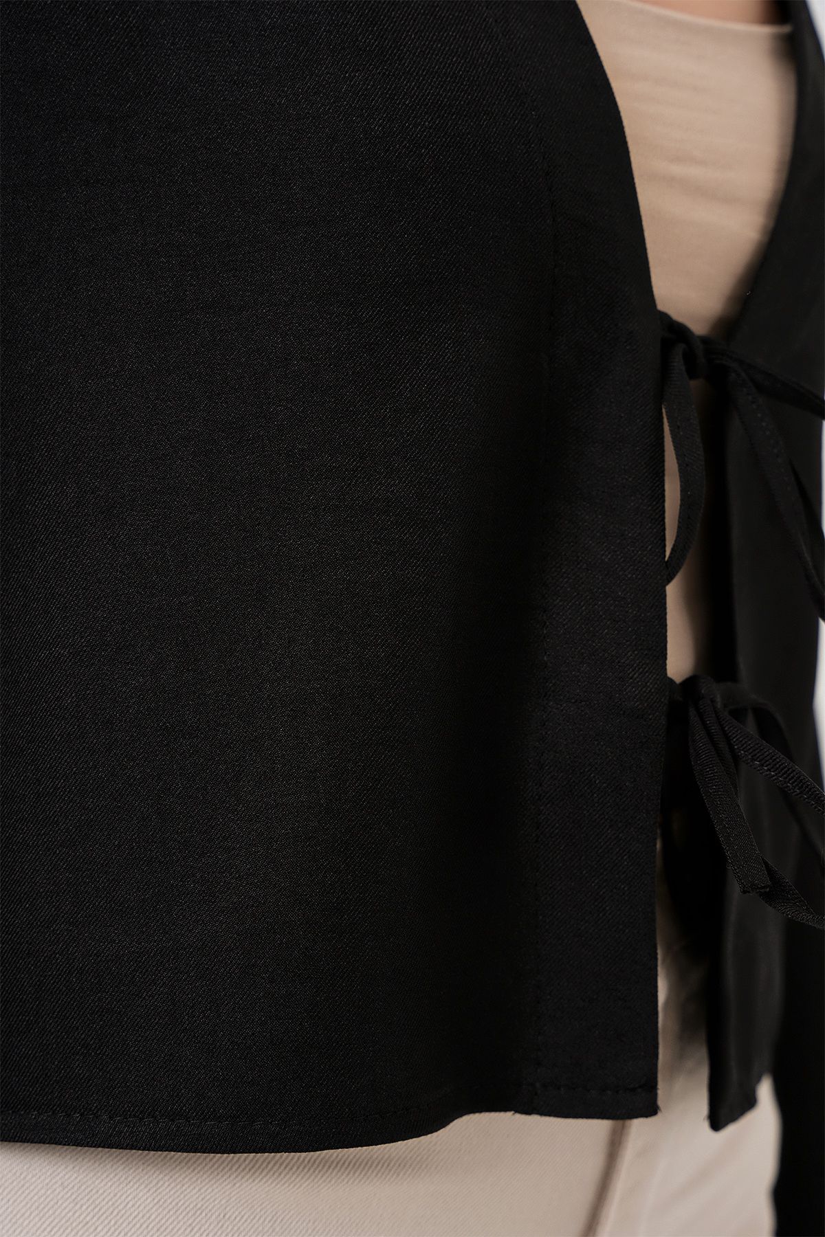 Bigdart-Tied Front Linen Kimono 960 - Black 5