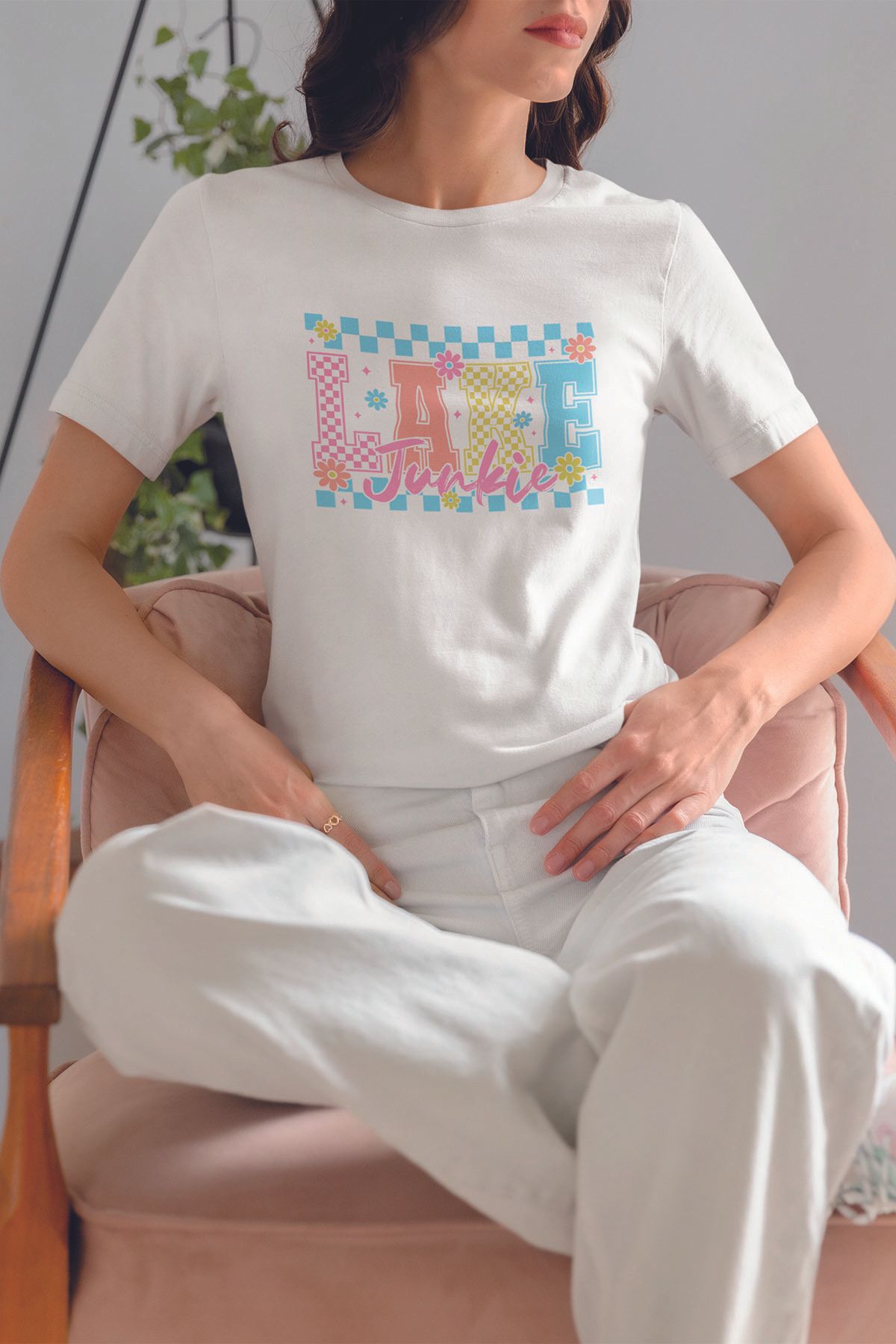 qoeuyl boutique Lake Junkie Baskılıyaz Temalı Unisex Regular Fit Pamuklu Beyaz Tişört