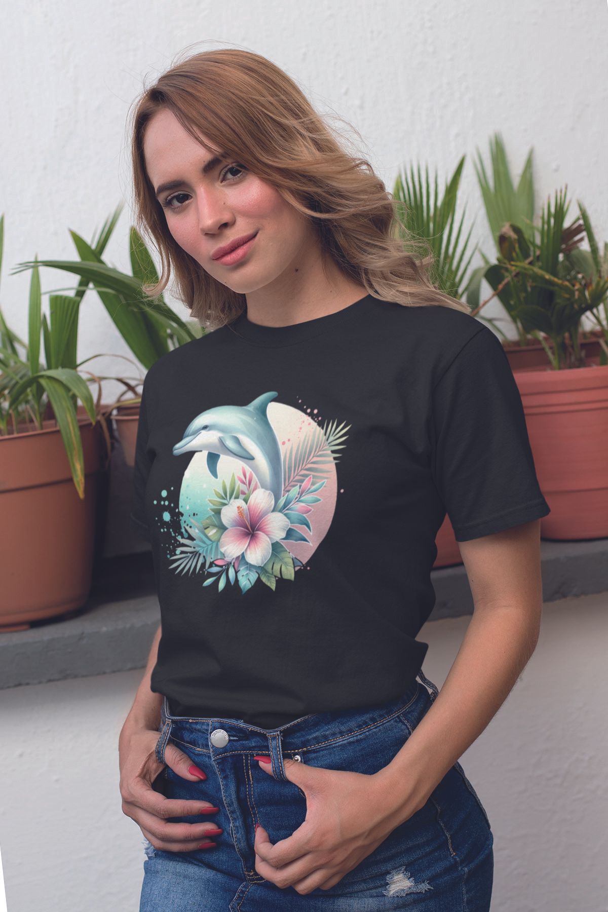 qoeuyl boutique Yunus Ve Çiçekler Baskılıyaz Temalı Unisex Regular Fit Pamuklu Siyah Tişört