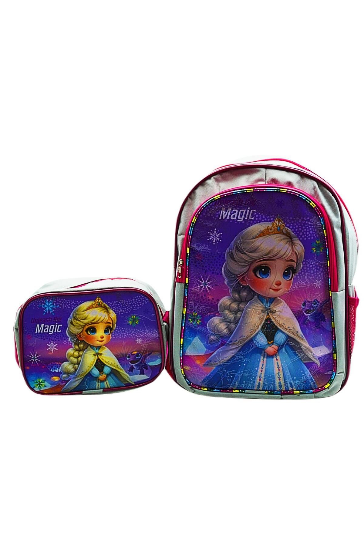 Gen-Of 2 Bölmeli Elsa Okul Sırt Çantası Ve Beslenme Çantası Gri KOD:1308