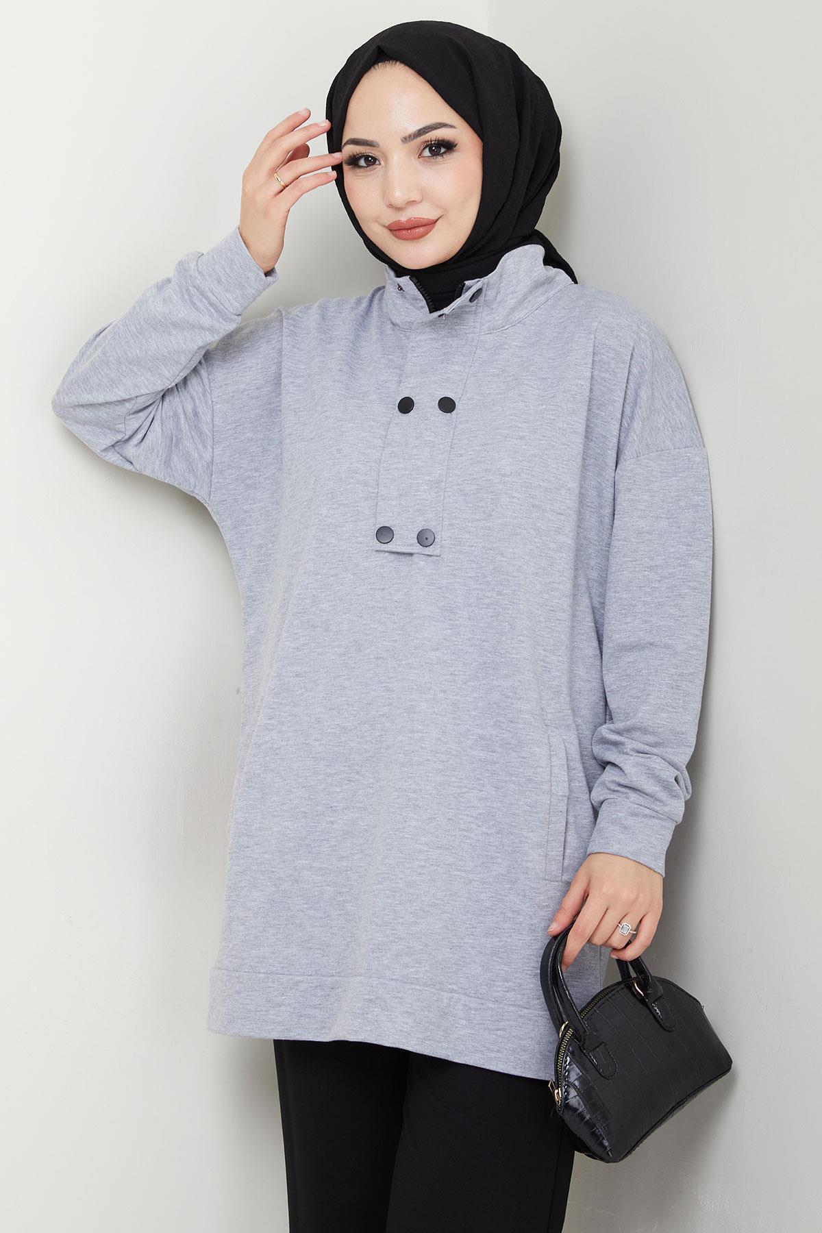 hafsamina-Snap Detailed Suit Gray Hm2719 4
