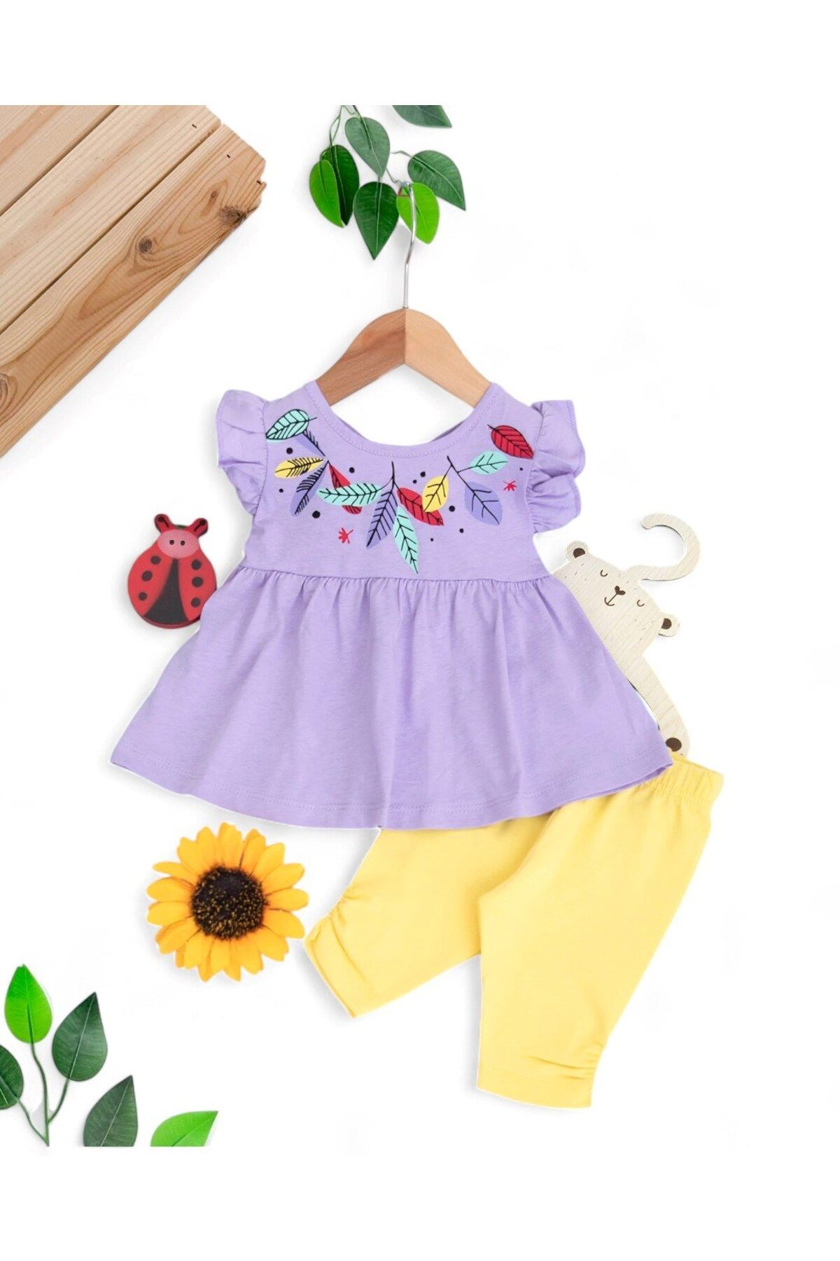 voyyo kids baby KIZ BEBEK ÇİÇEK BASKILI SIRTI AÇIK YAZLIK 6-9-12-18-24 AY ALT ÜST TAKIM