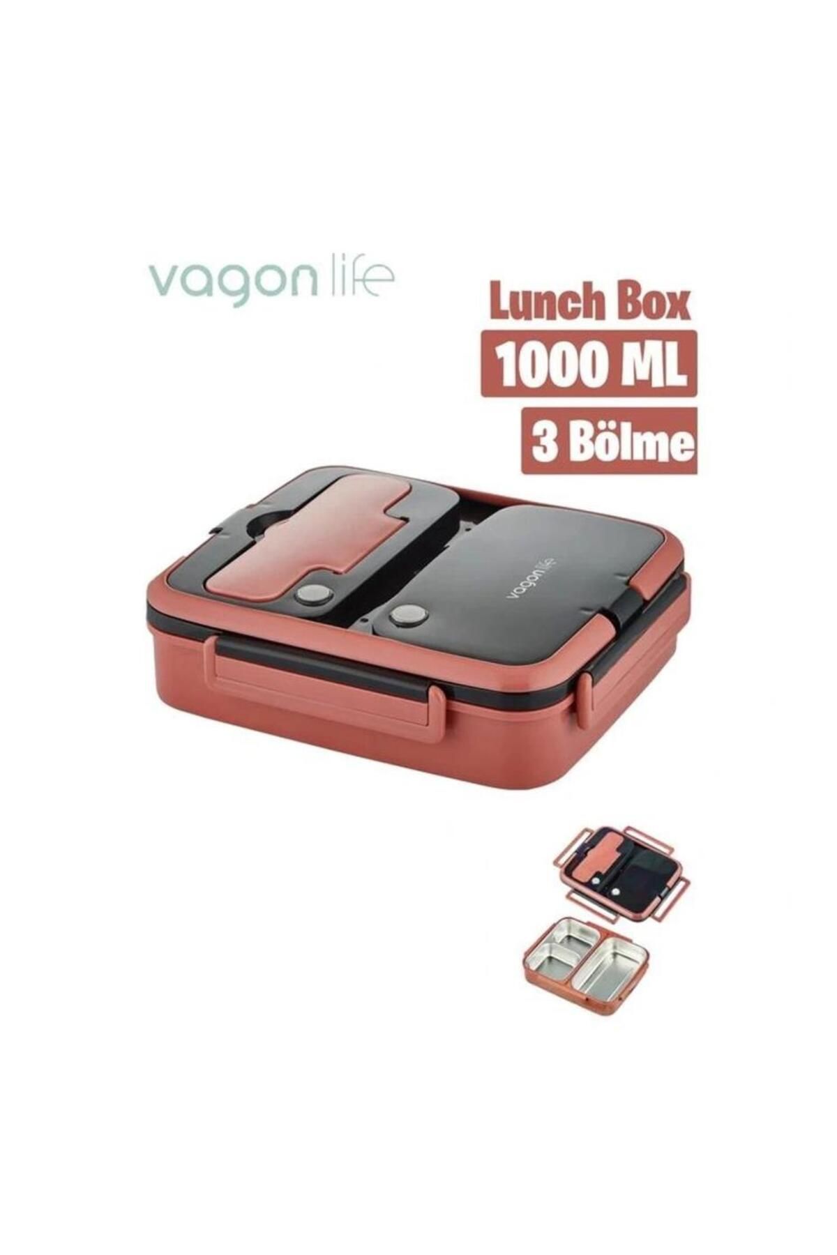 Vagonlife BL10164 1000ml Pembe 3 Bölmeli Çelik Saklama Kabı